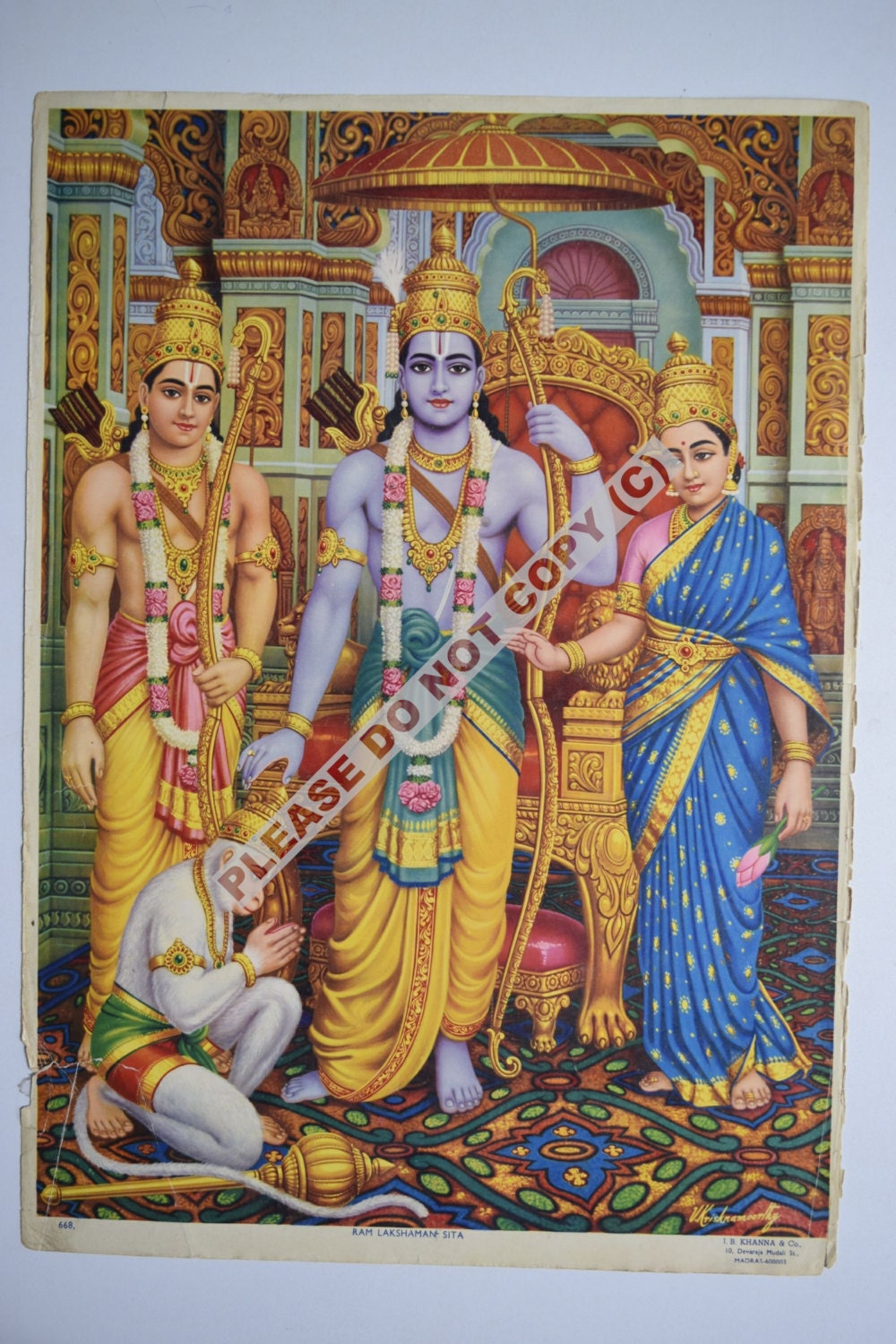 Ramayana Lord Rama Hanuman Vintage India Mythological Old Religious Hindu Litho Print, 1900S 20x14 Inches Art Print #3378