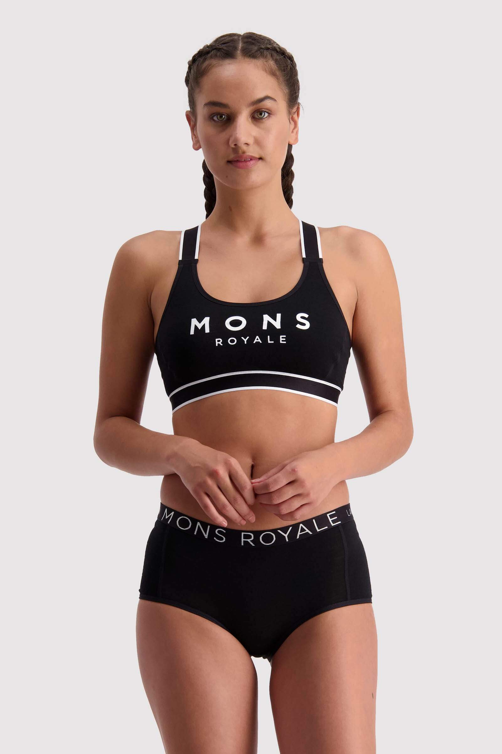 Mons Royale Women's Stella X-Back Sports Bra - Merino Wool, Black / XS