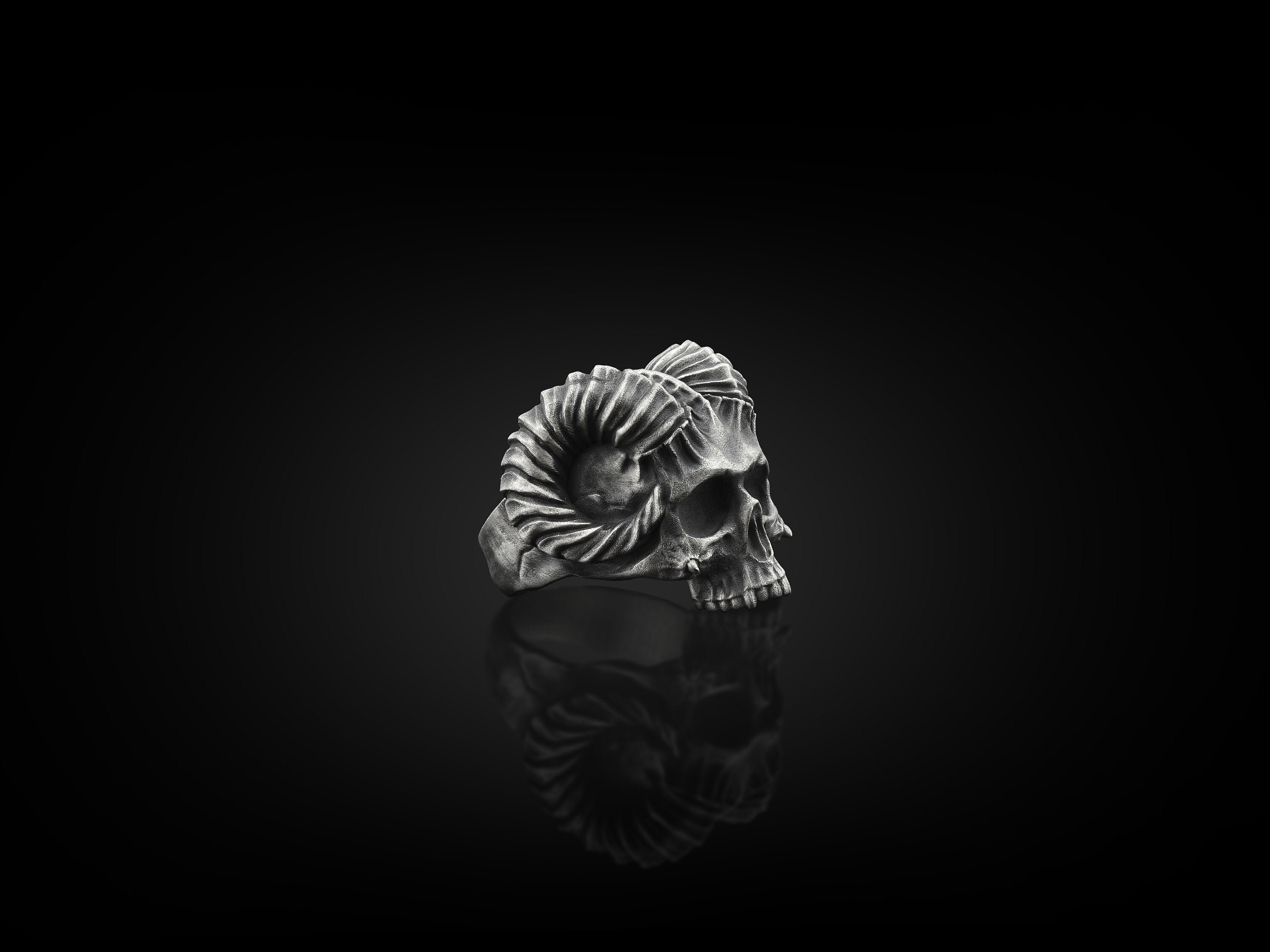 Ram Skull Handmade Sterling Silver Men Biker Ring, Gothic Punk Jewelry, Ring For