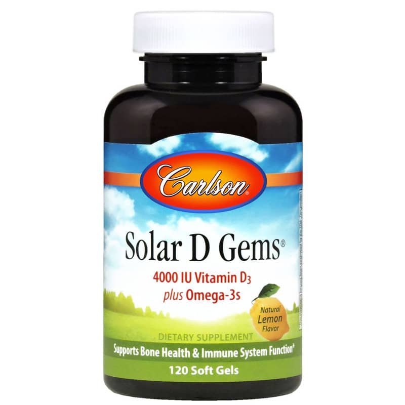 Carlson Labs Solar D Gems 4000 IU Vitamin D3 plus Omega-3s with Natural Lemon Flavor 120 Softgels
