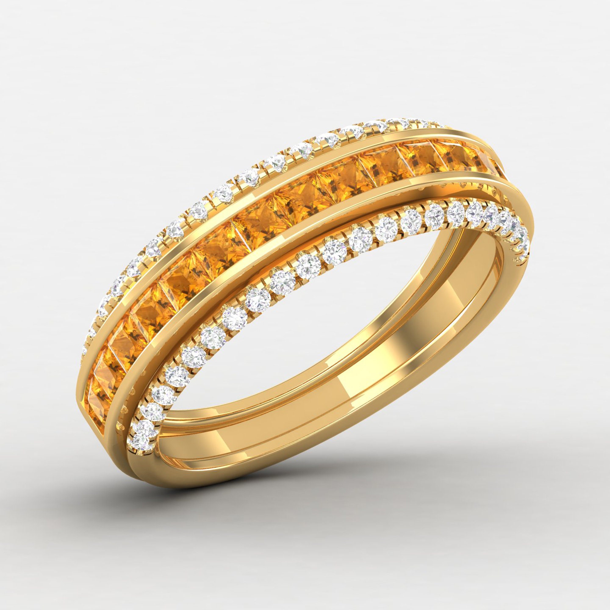 Princess Cut Citrine Band Ring, Shape Eternity Birthstone Jewelry, Art Deco Engagement Stacking Gemstone Ring