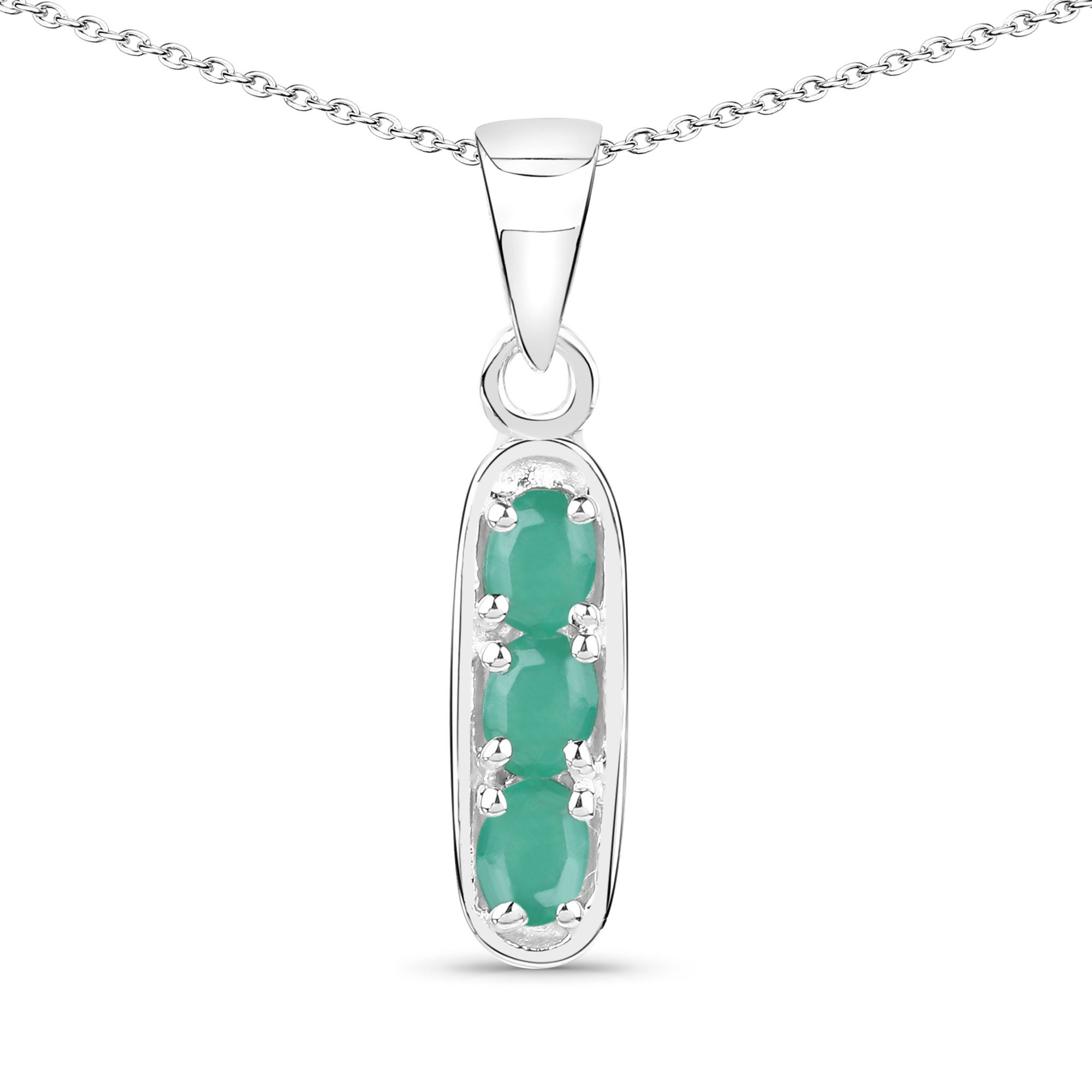 Genuine Emerald, Bar Pendant Necklace For Women, Birthstone Pendant, Emerald Oval