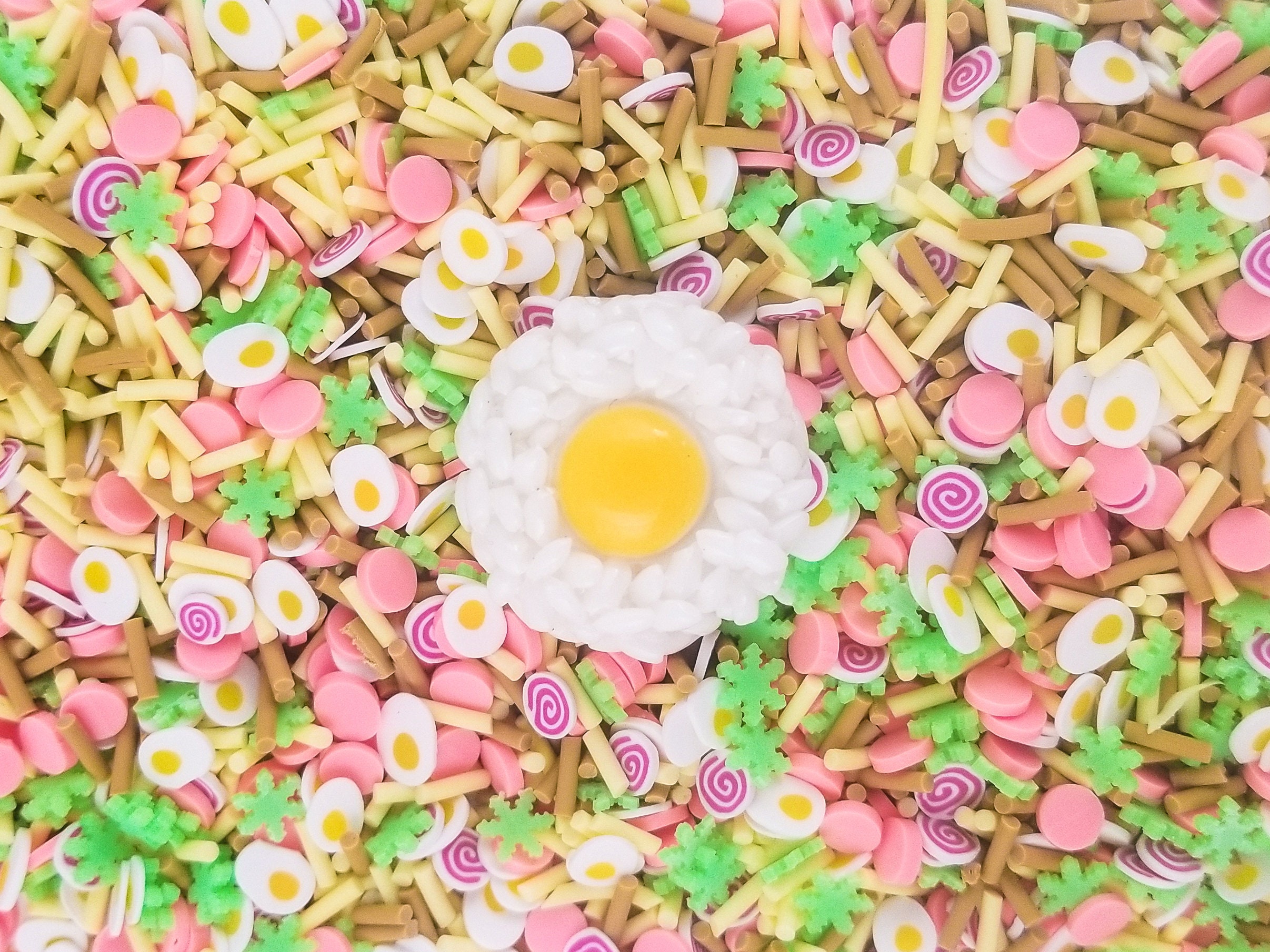 Ramen Noodle Time Sprinkle Mix With 1 Egg & Rice Cab, Polymer Clay Fake Sprinkles, Decoden Funfetti Jimmies E217