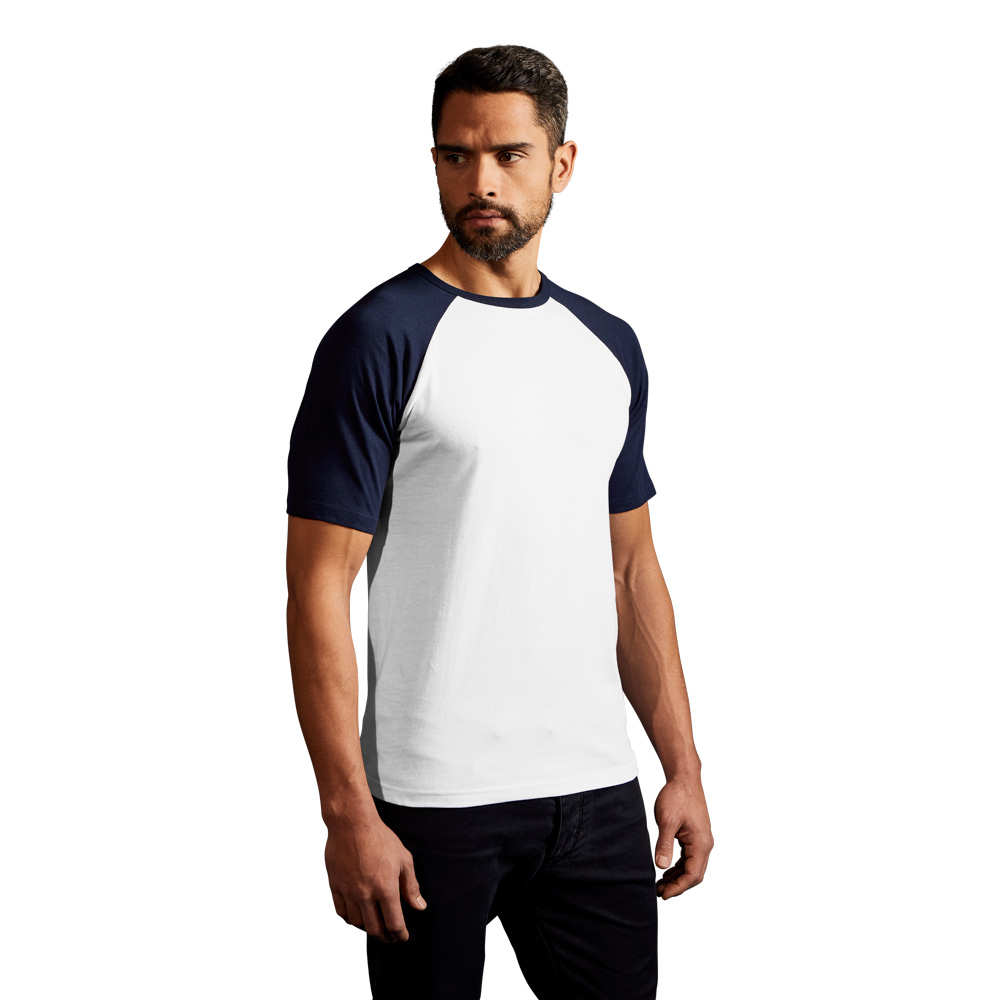 Raglan Baseball T-Shirt Herren, Weiß-Marineblau, XL