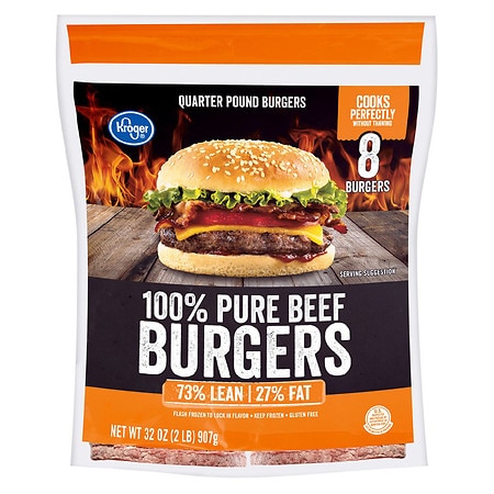 Kroger 100% Pure Beef Quarter Pound Burgers - 4.0 oz x 8 pack