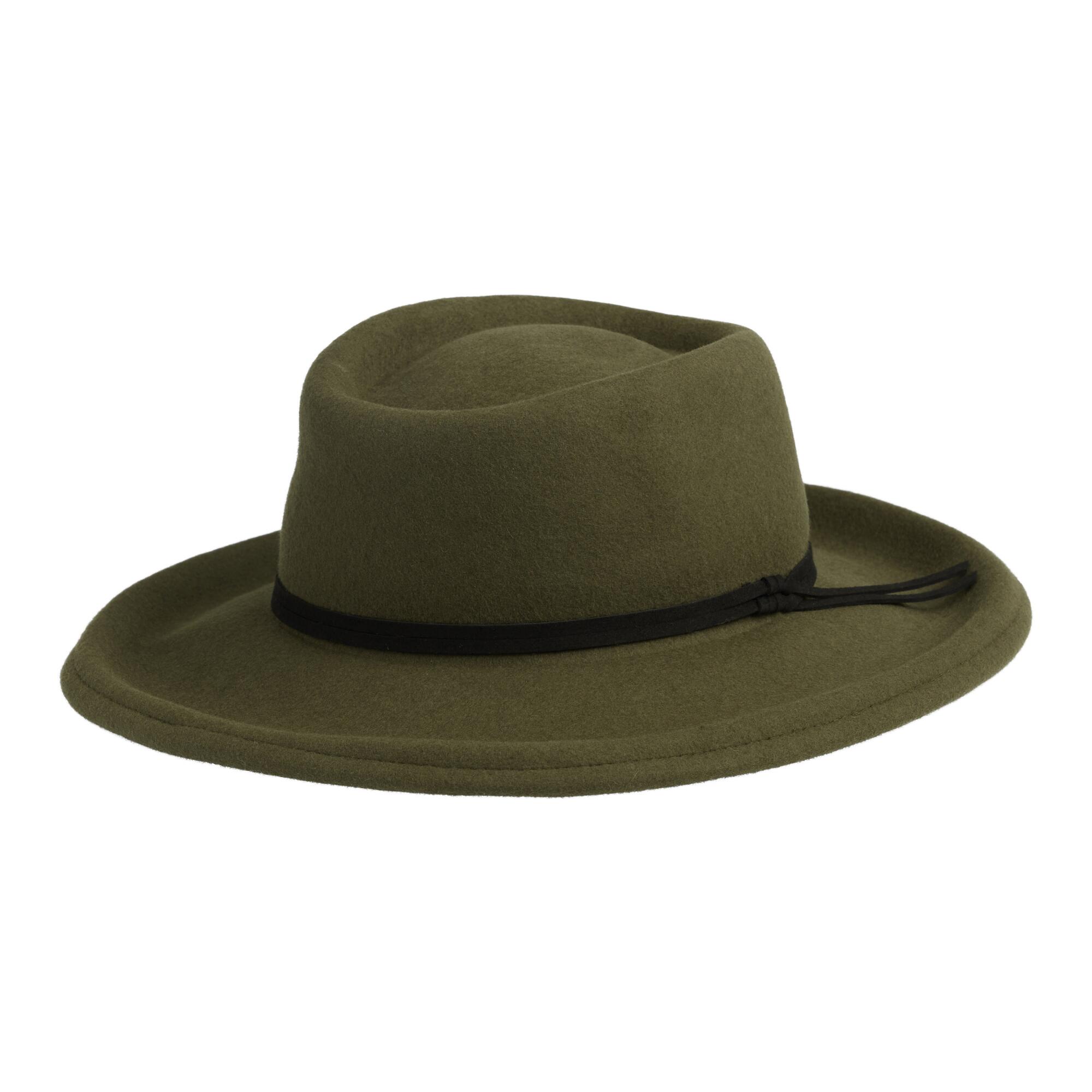 Olive Green Wool Flat Top Hat by World Market