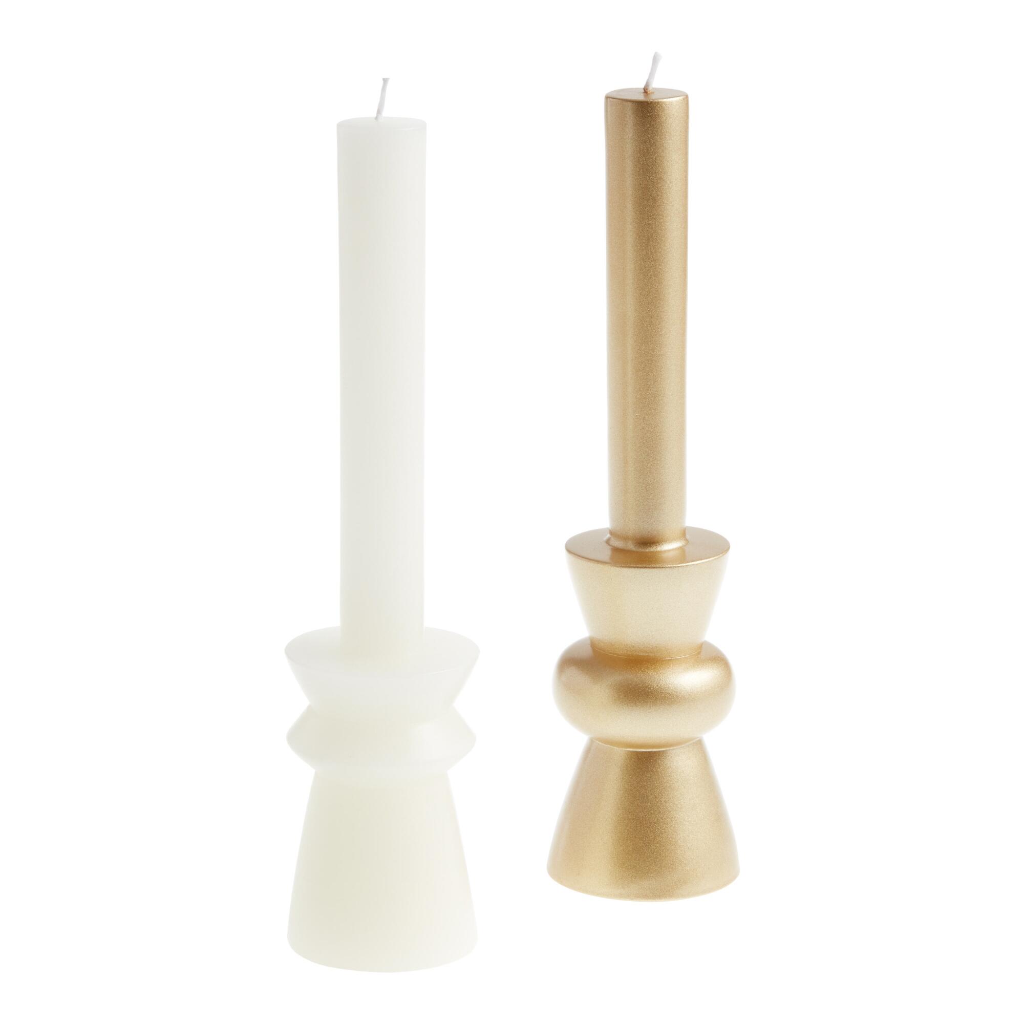 Geo Stacked Taper Candle in Wax Stand: White by World Market