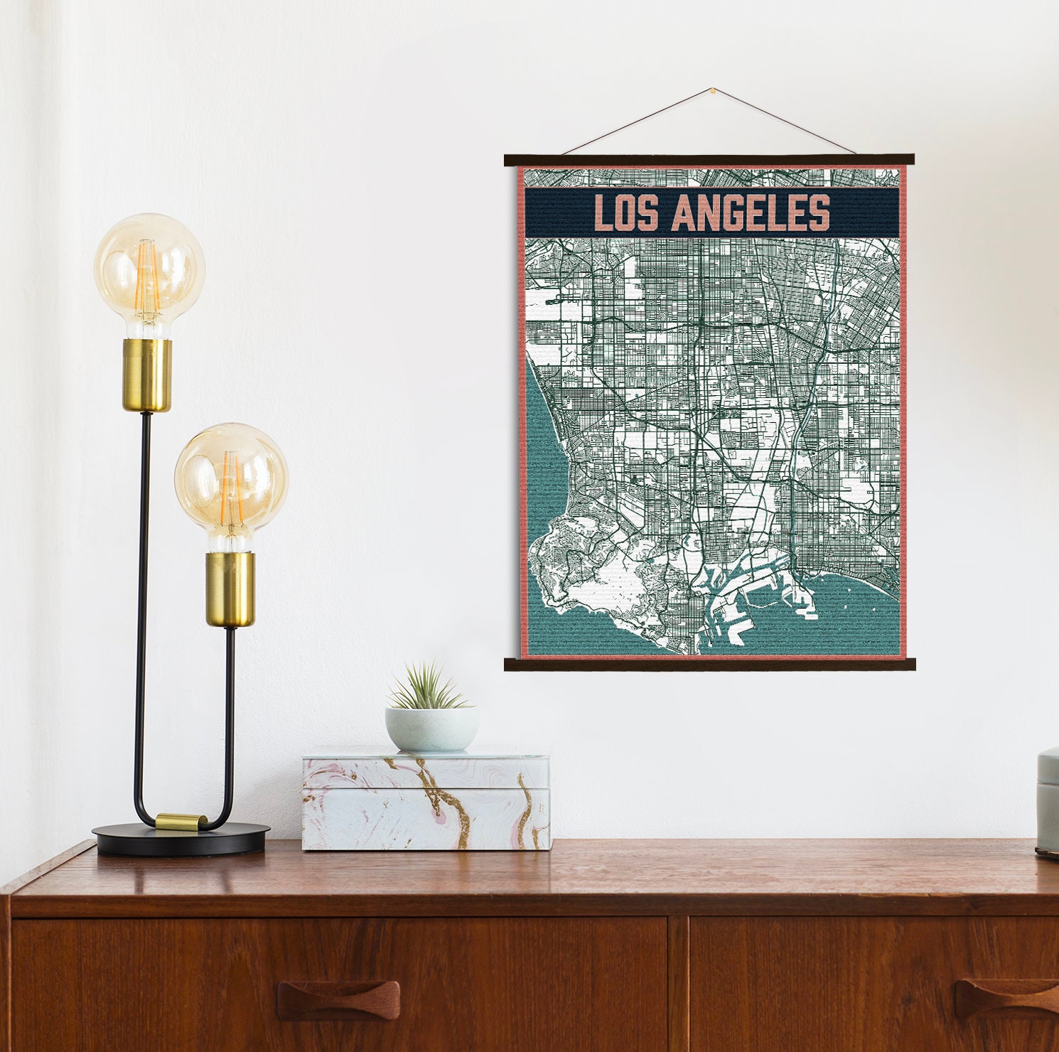 Los Angeles California City Street Map | Hanging Canvas Of Printed Marketplace