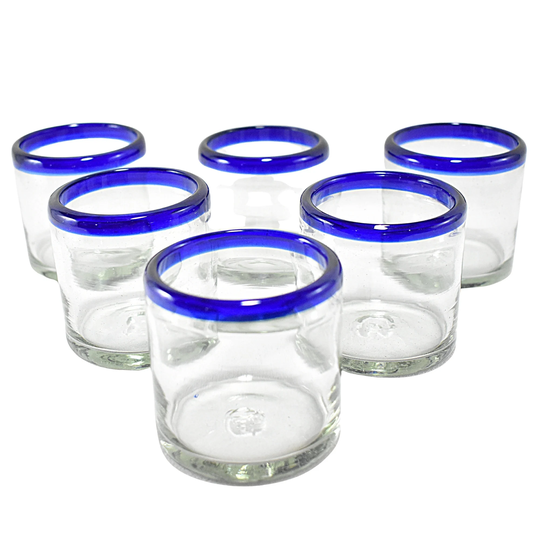 Blue Blown Glass Drinking Glasses - Set of 8