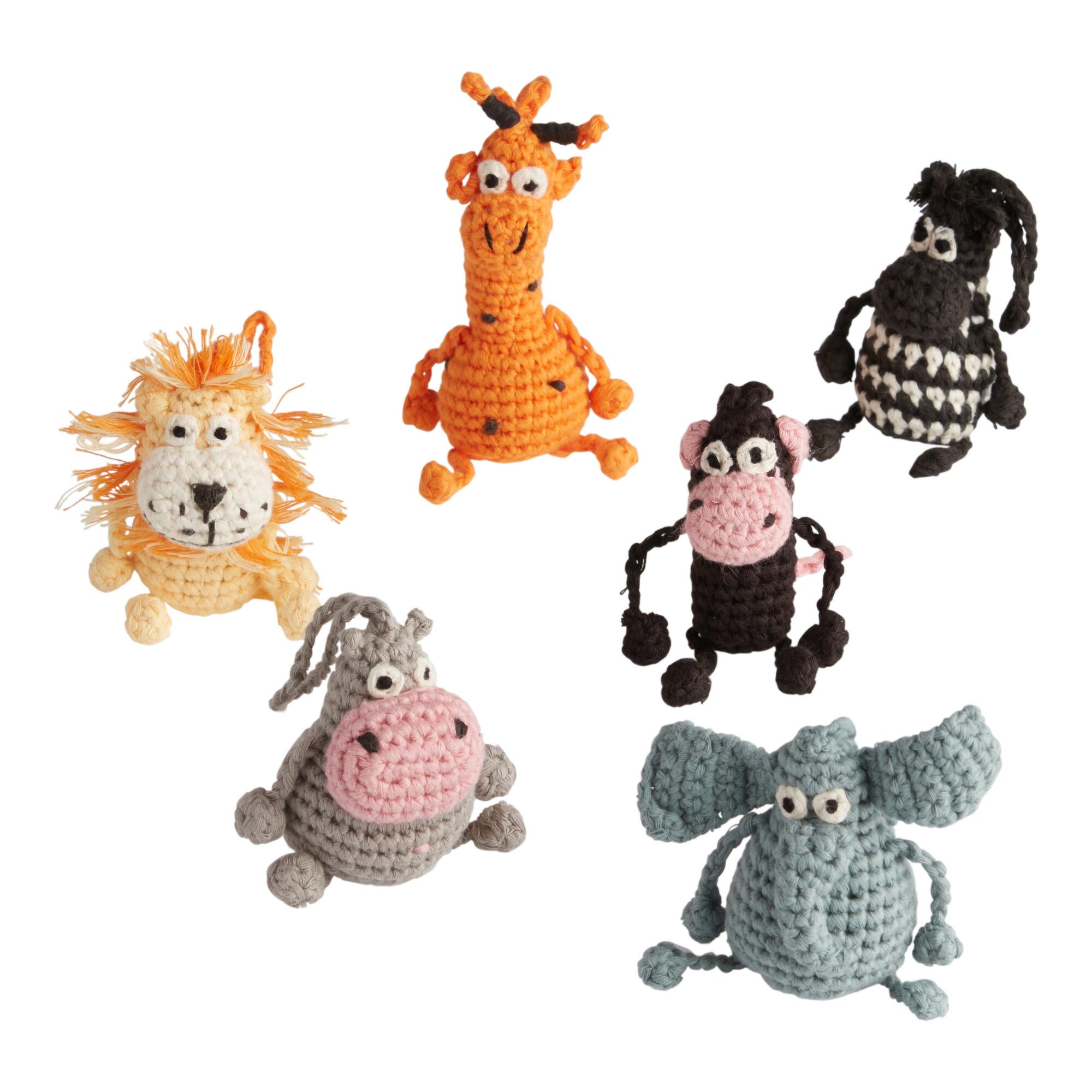 Crochet Animal Ornaments Set of 6: Multi - Cotton by World Market