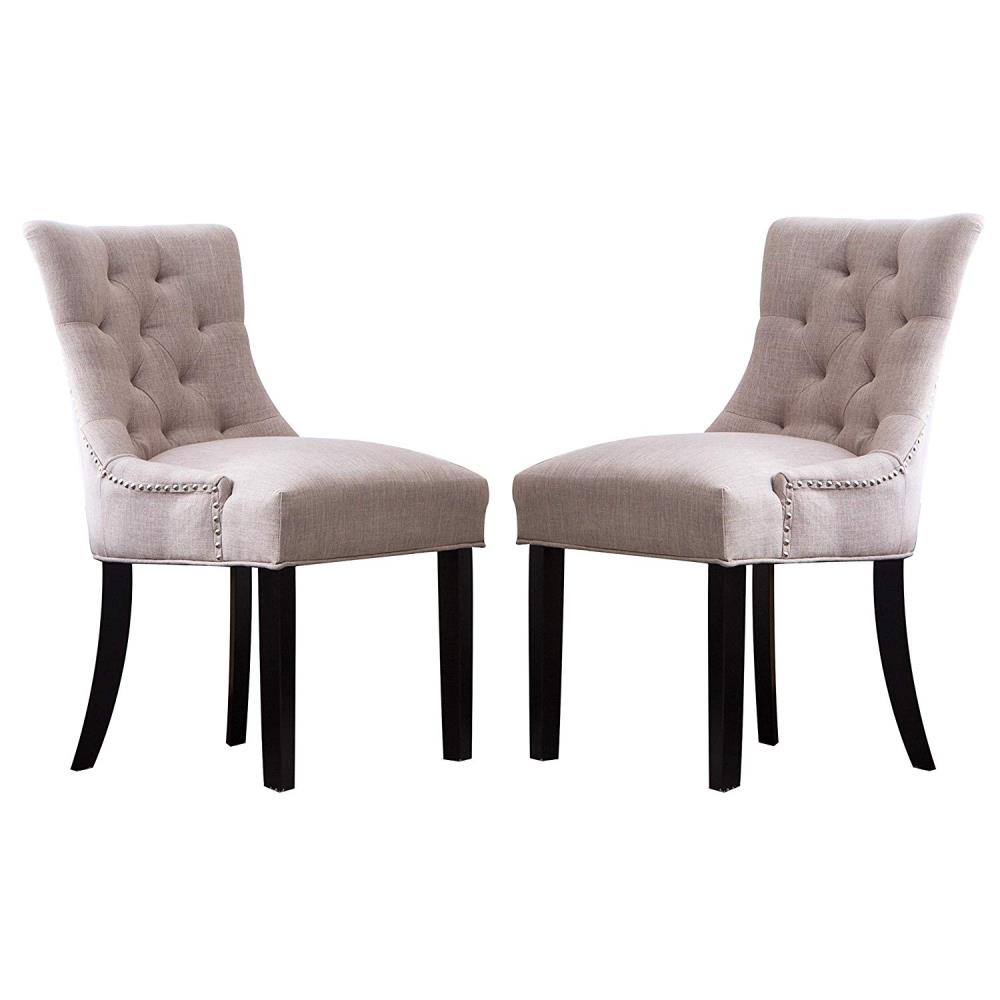 Clihome Set of 2 Dining Chair Rustic Polyester/Polyester Blend Upholstered Dining Side Chair (Wood Frame) in Off-White | ZB-PH-011-2-CM