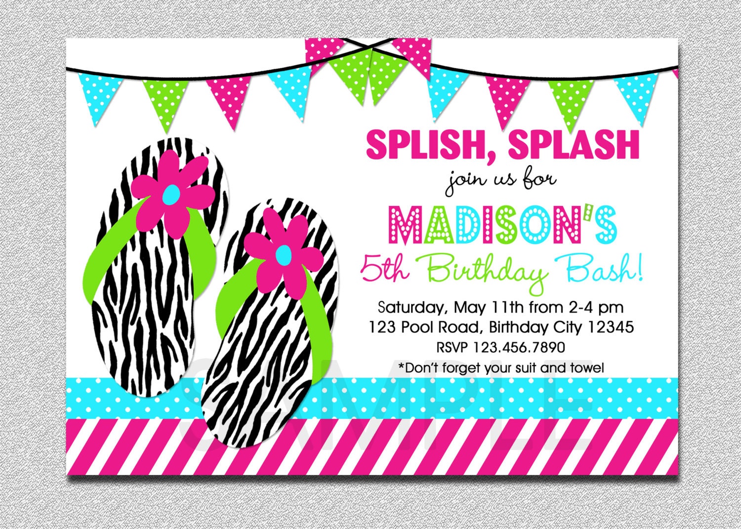 Flip Flop Birthday Invitation, Splish Splash Pool Party 1st Invitation Boys Or Girls