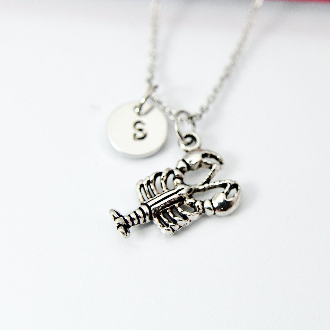 Silver Lobster Charm Necklace, Nautical Charm, Seafood Lover Gift, Foodie Ocean Personalized N2095