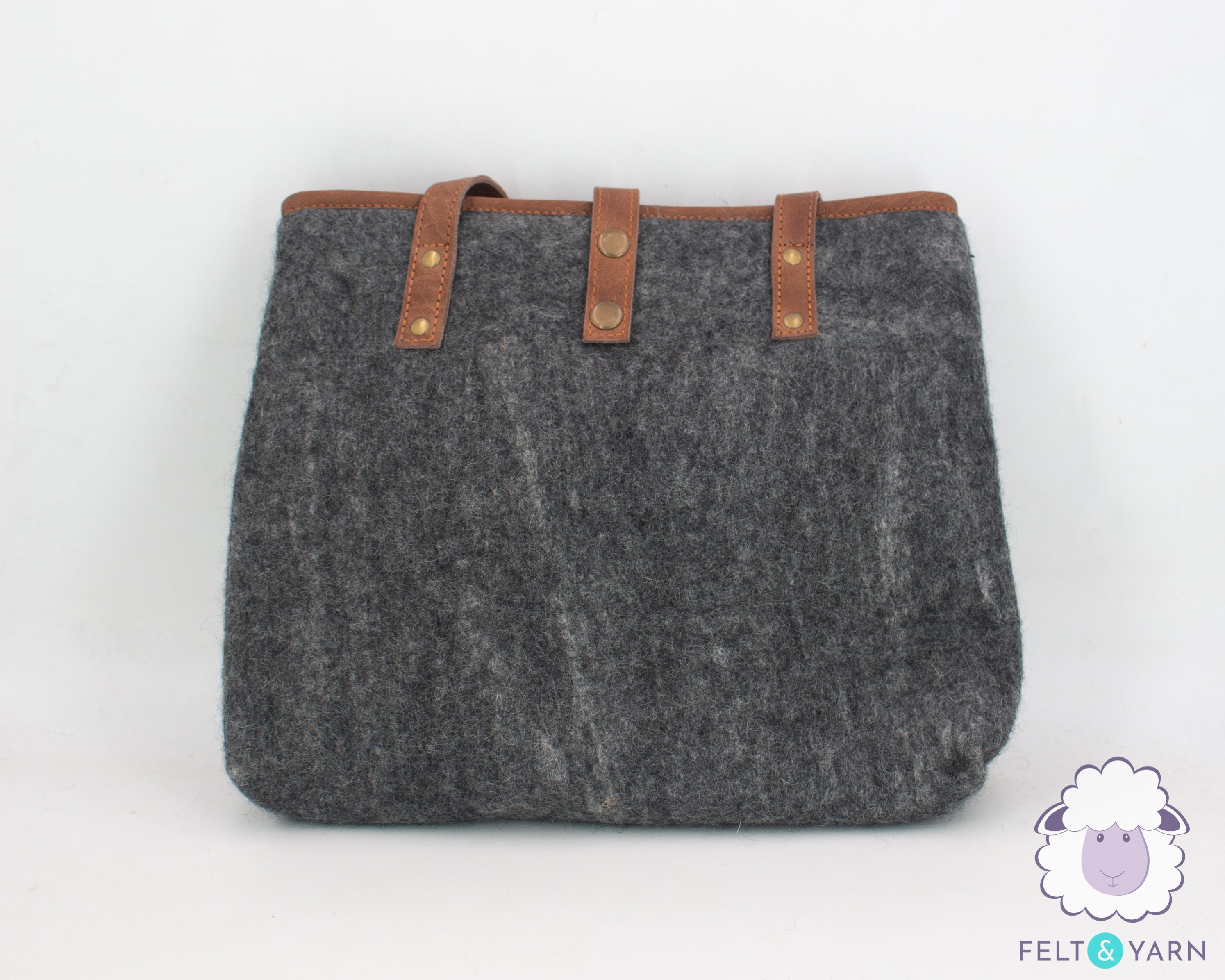 36x30cm Felt Bag With Leather & Zipper Satchel Pattern Fair Trade Ethically Handmade