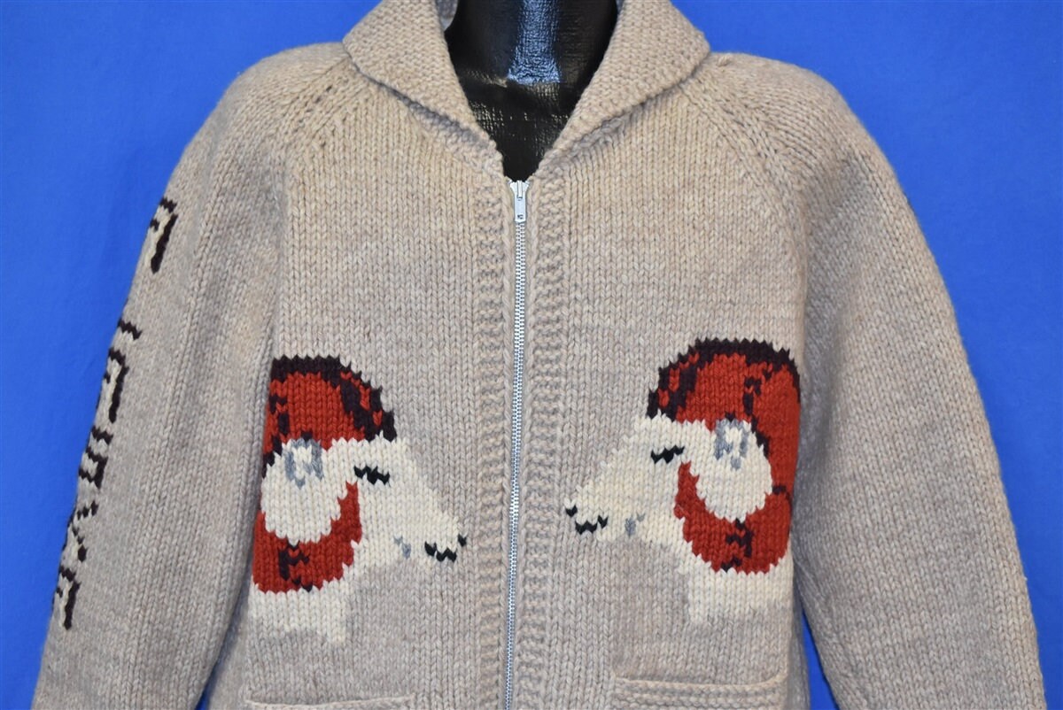 60S Alaska Cowichan Ram Wool Sweater Large