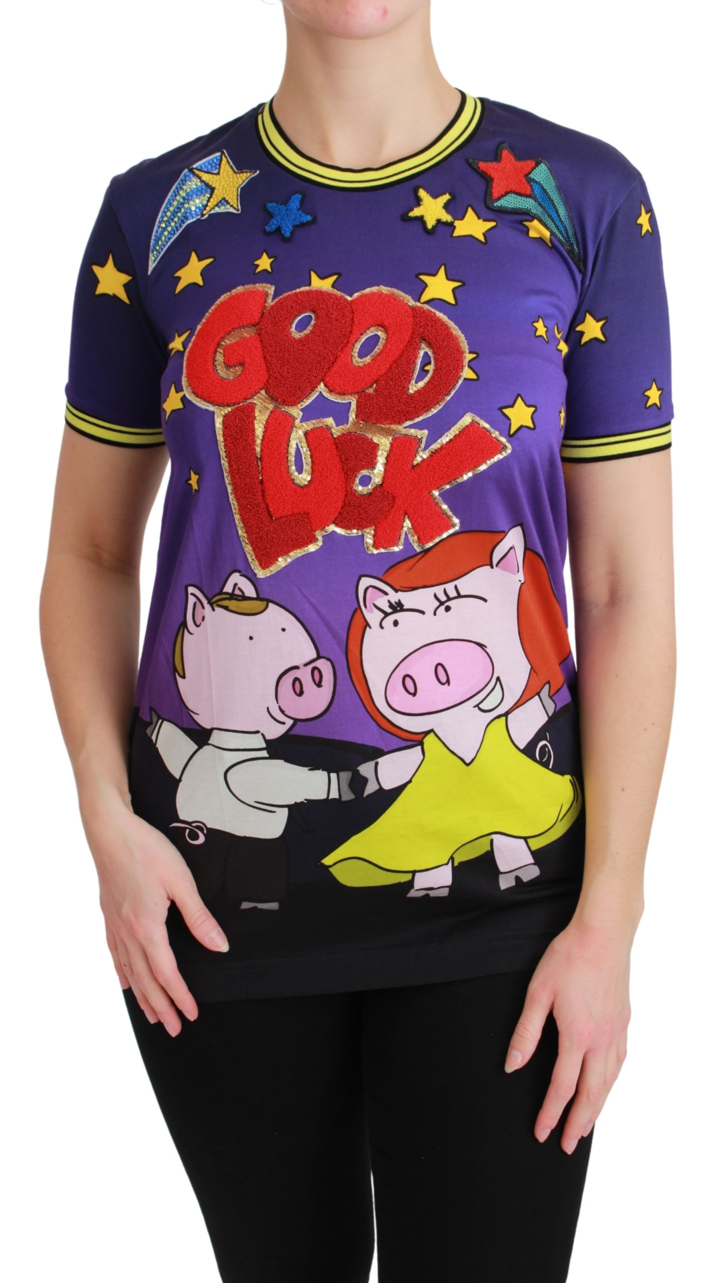 Dolce & Gabbana Women's THE PIG Cotton T-Shirt Purple TSH4554 - IT36|XXS