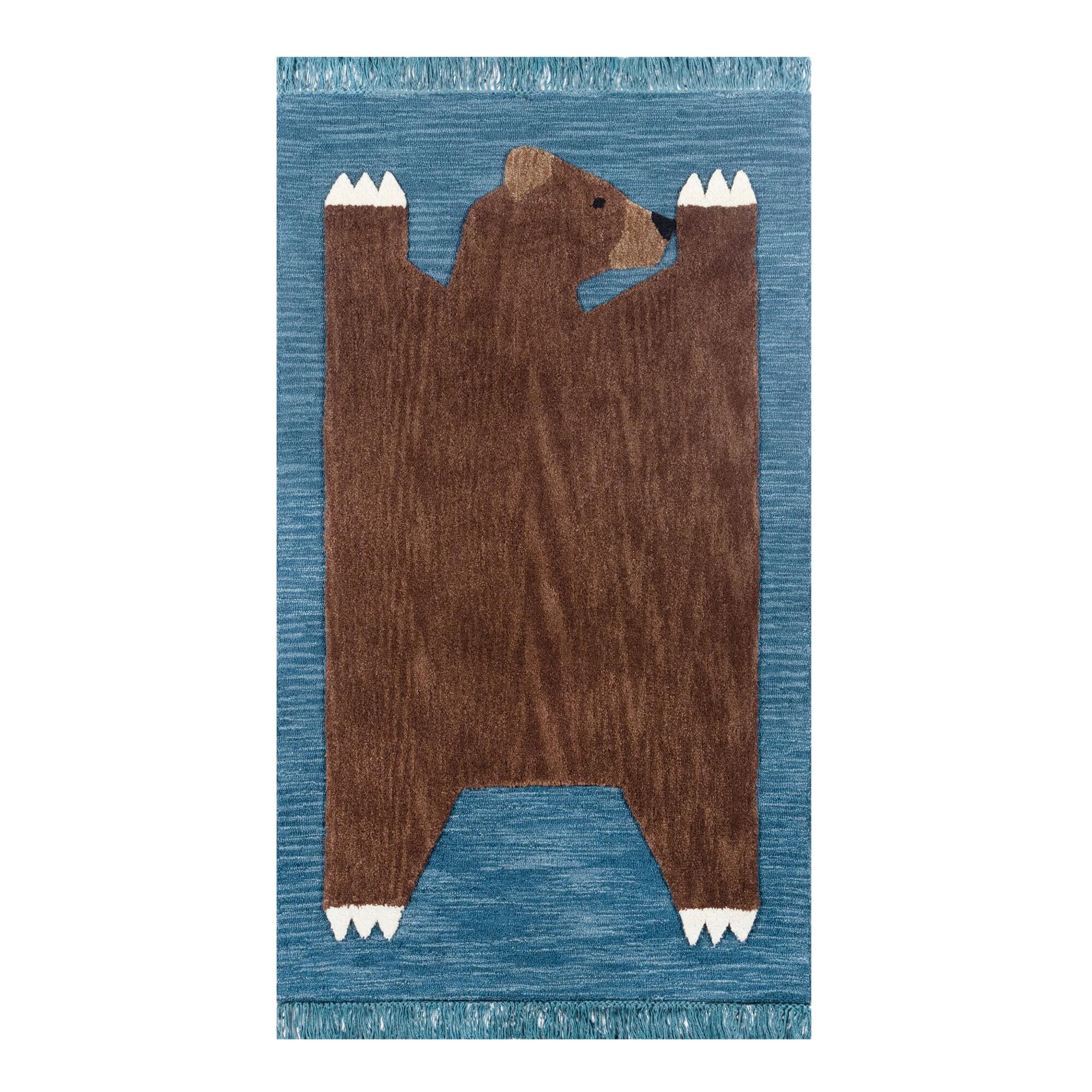 Blue And Brown Bear Wool Area Rug by World Market