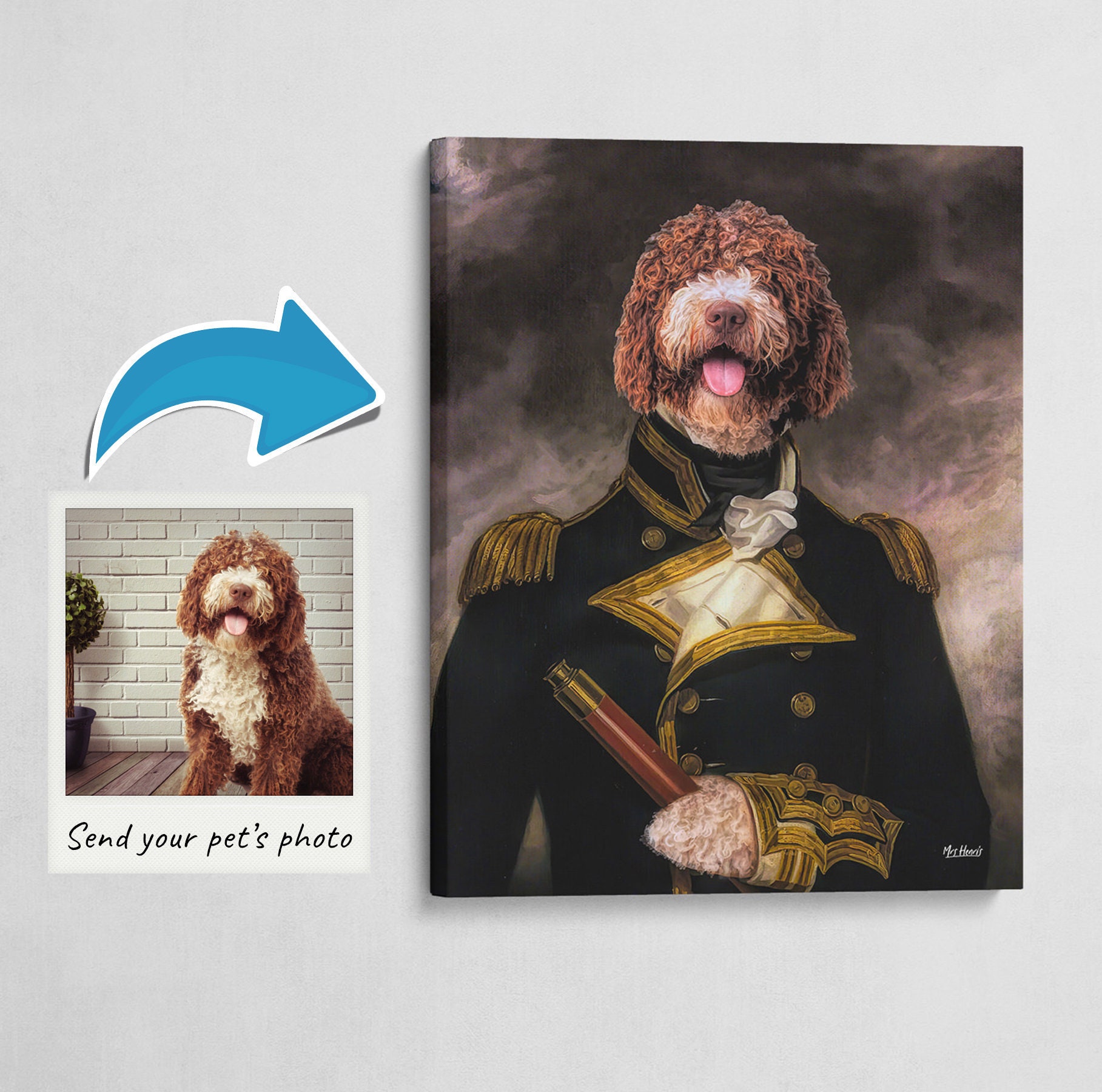 The Captain - Renaissance Dog Custom Pet Portrait. Send Us A Photo Of Your For Custom Regal Portrait On Canvas Gift