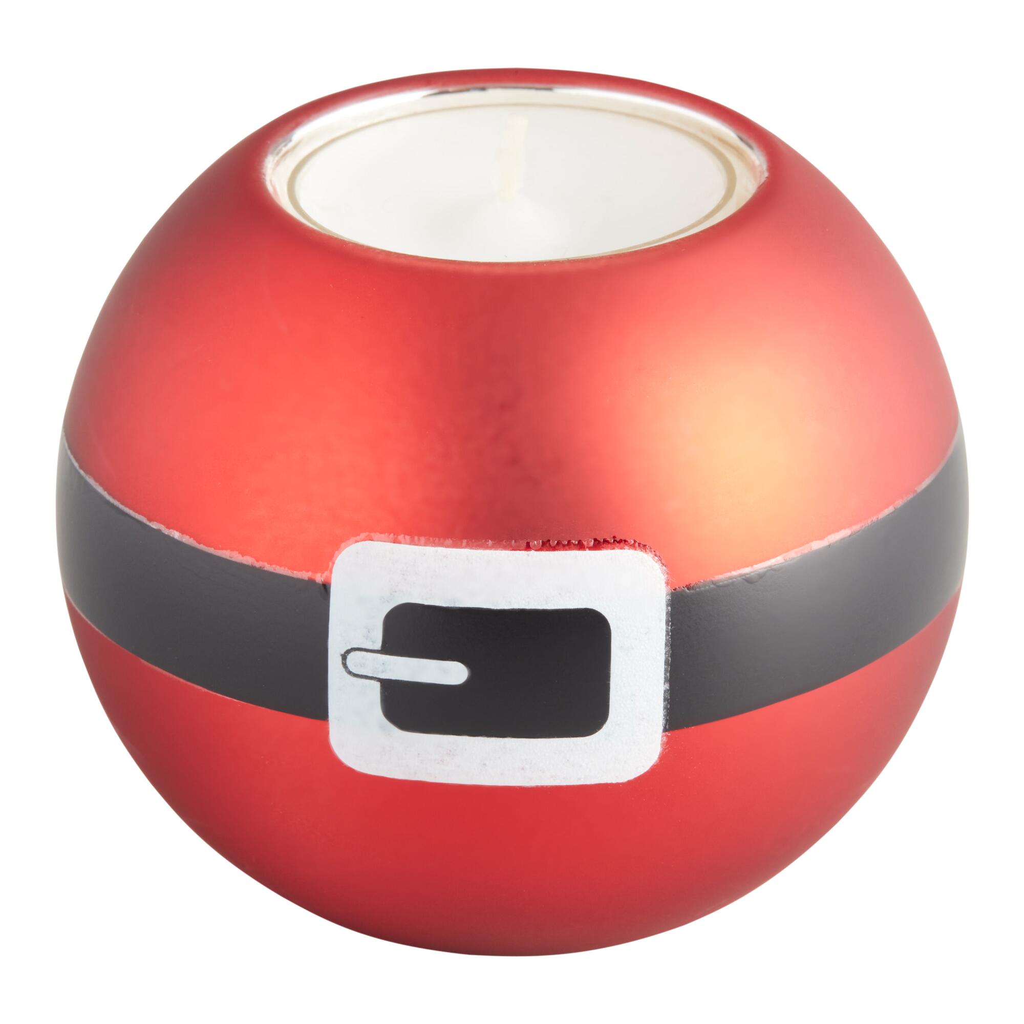 Pier Place Round Santa Claus Tealight Candleholder: Black/Red - Glass by World Market