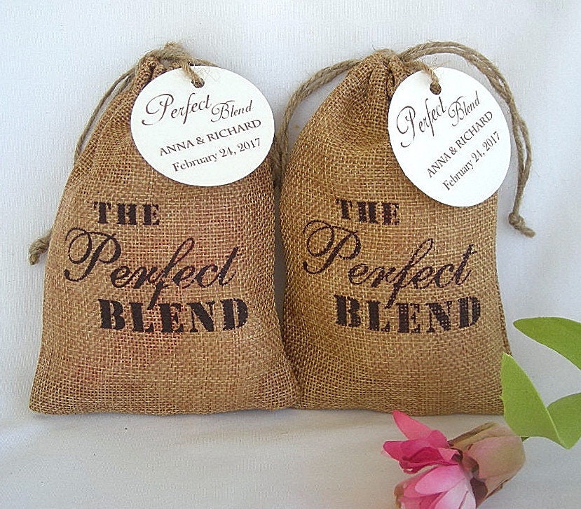 Coffee Favor Bags The Perfect Blend | Thank You Favors Tea Burlap Custom Personalized Tags Wedding