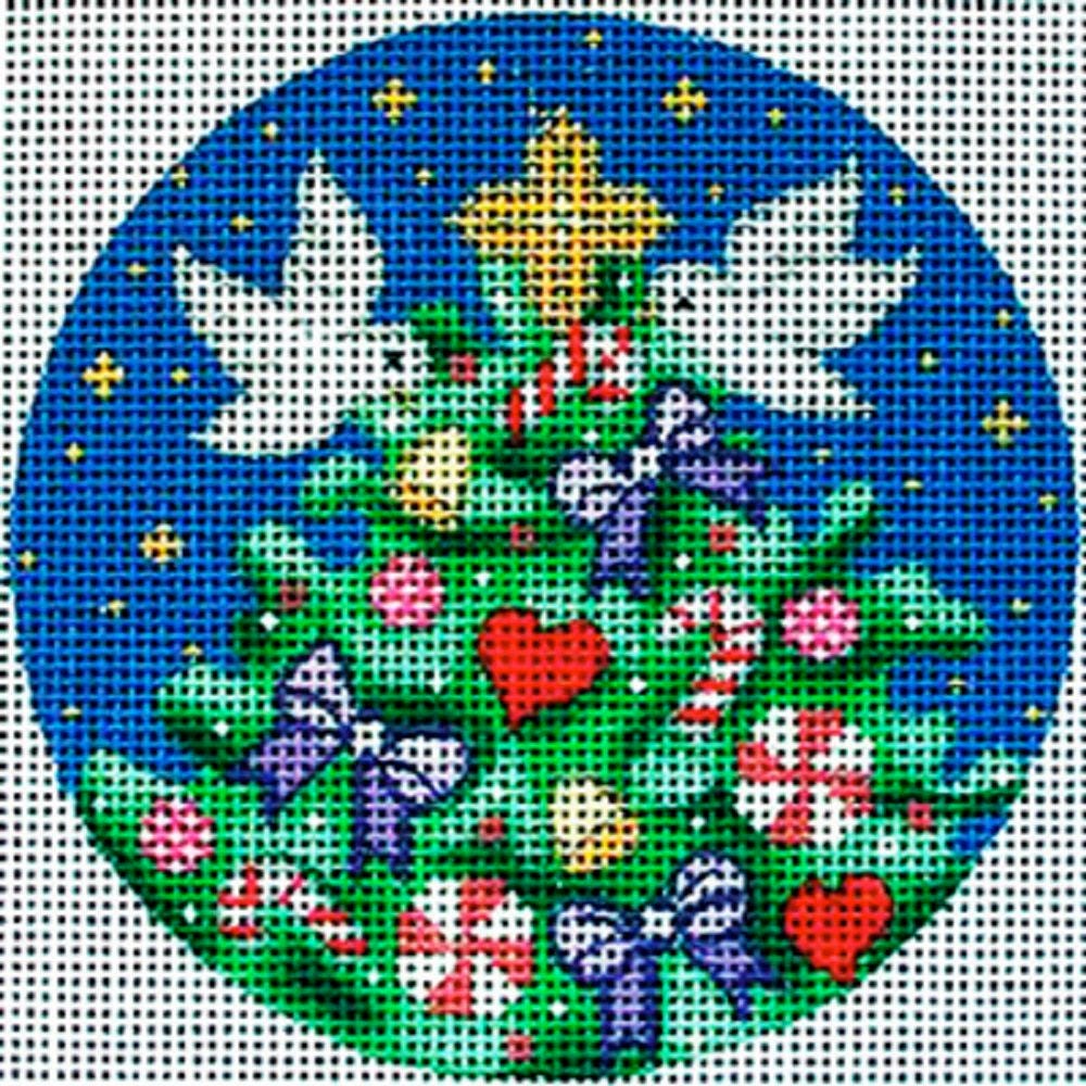Needlepoint Handpainted Christmas Amanda Lawford Doves Treetop 4 -Free Us Shipping