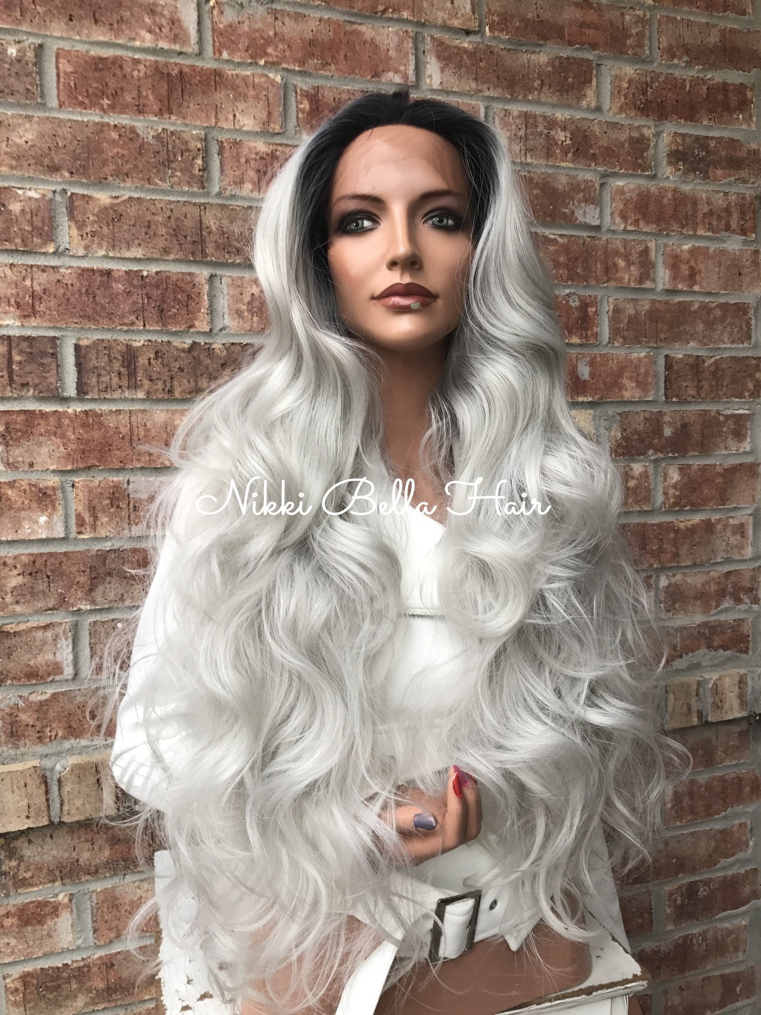 Rachel 32 Silver Ombr Human Hair Blend Lace Front Wig