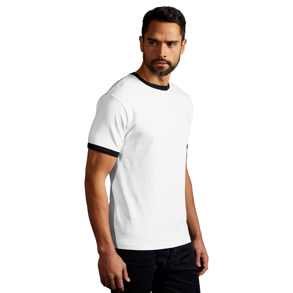 Kontrast T-Shirt Herren, Weiß-Schwarz, XXL