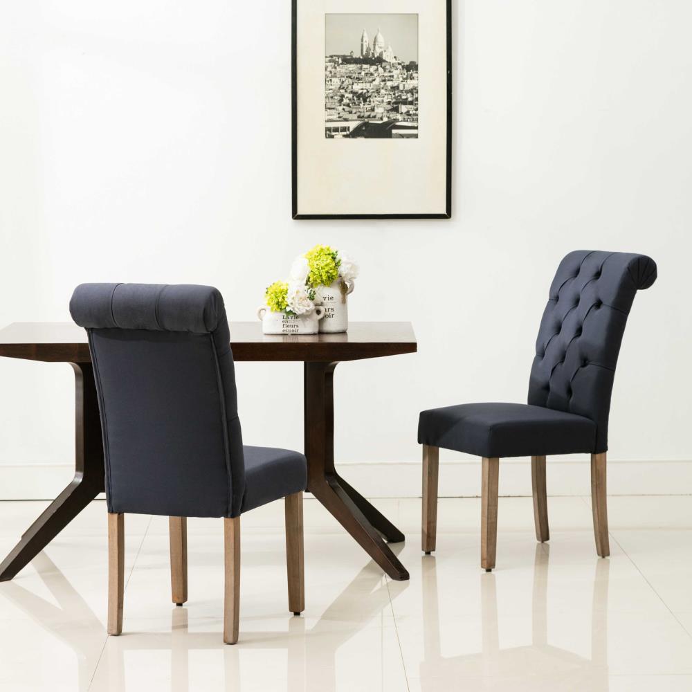 HomeRoots Set of 2 Caroline Contemporary/Modern Polyester/Polyester Blend Dining Side Chair (Wood Frame) in Blue | 303555