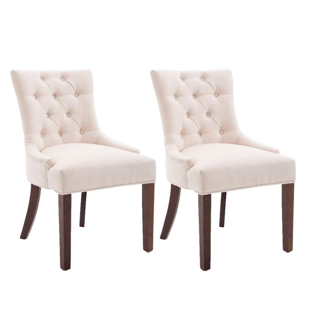 Clihome Set of 2 Dining Chair Rustic Polyester/Polyester Blend Upholstered Dining Side Chair (Wood Frame) in Off-White | ZB-PH-009-2-CM
