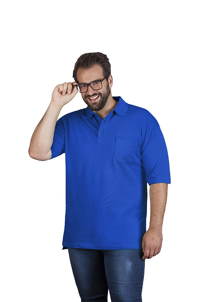 Heavy Poloshirt mit Brusttasche Plus Size Herren, Königsblau, 4XL