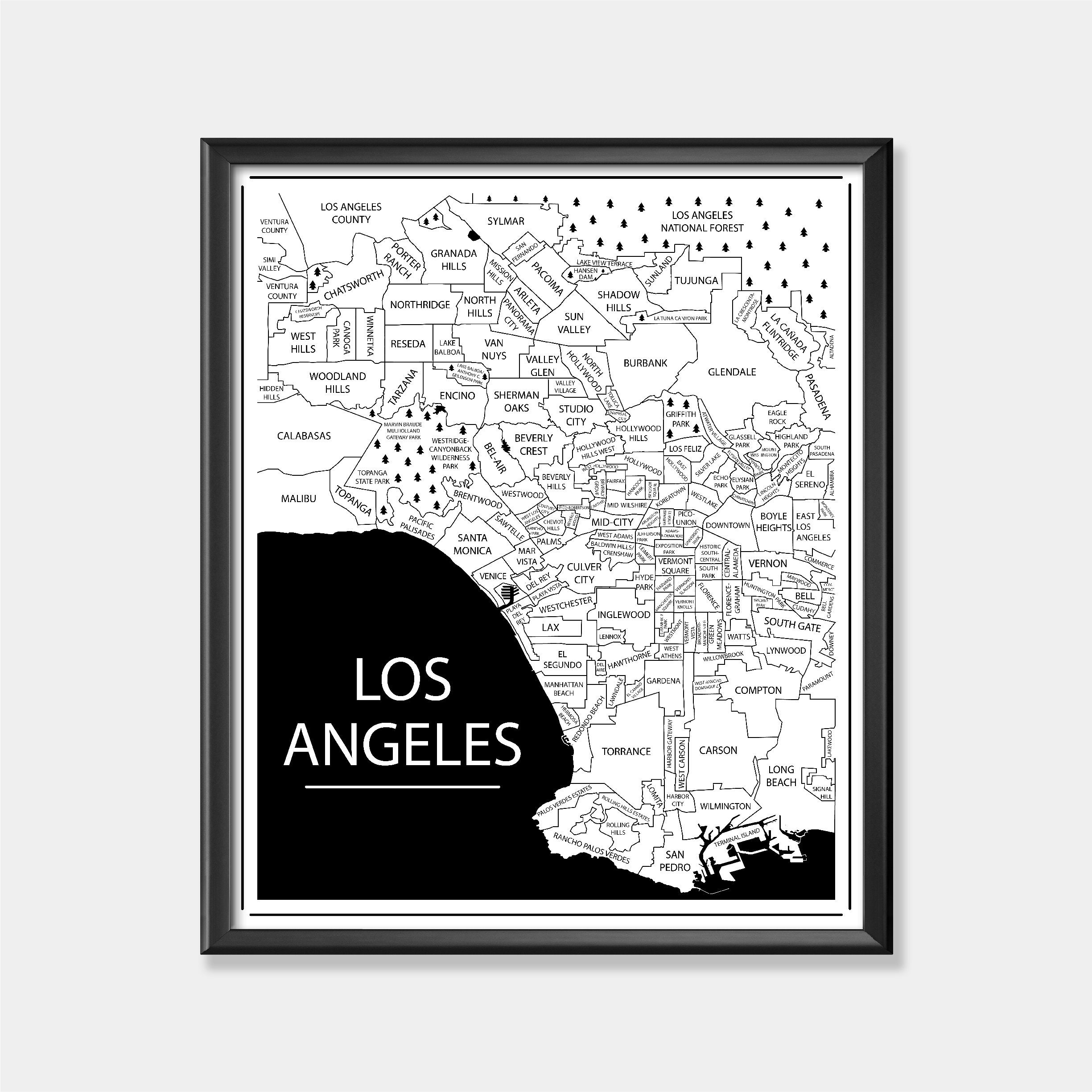 Los Angeles Area Map Print, City Wall Art, La Lakers Decor, Rams Personalized Gift For Mom, Art Prints Poster