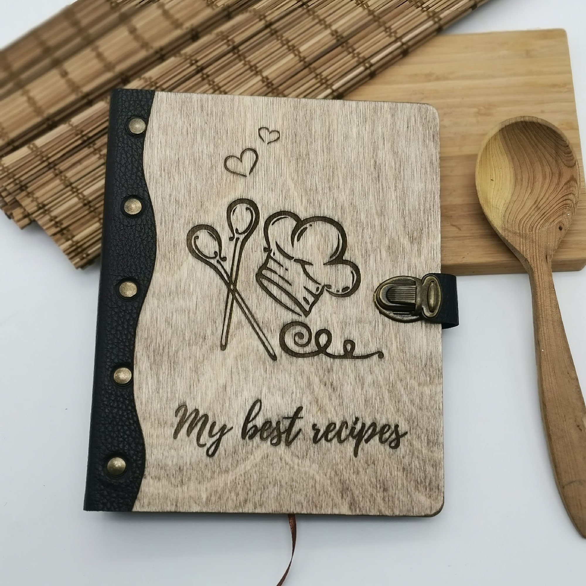 Wooden Blank Recipe Binder - Personalized Notebook Hard Cover Family Cookbook