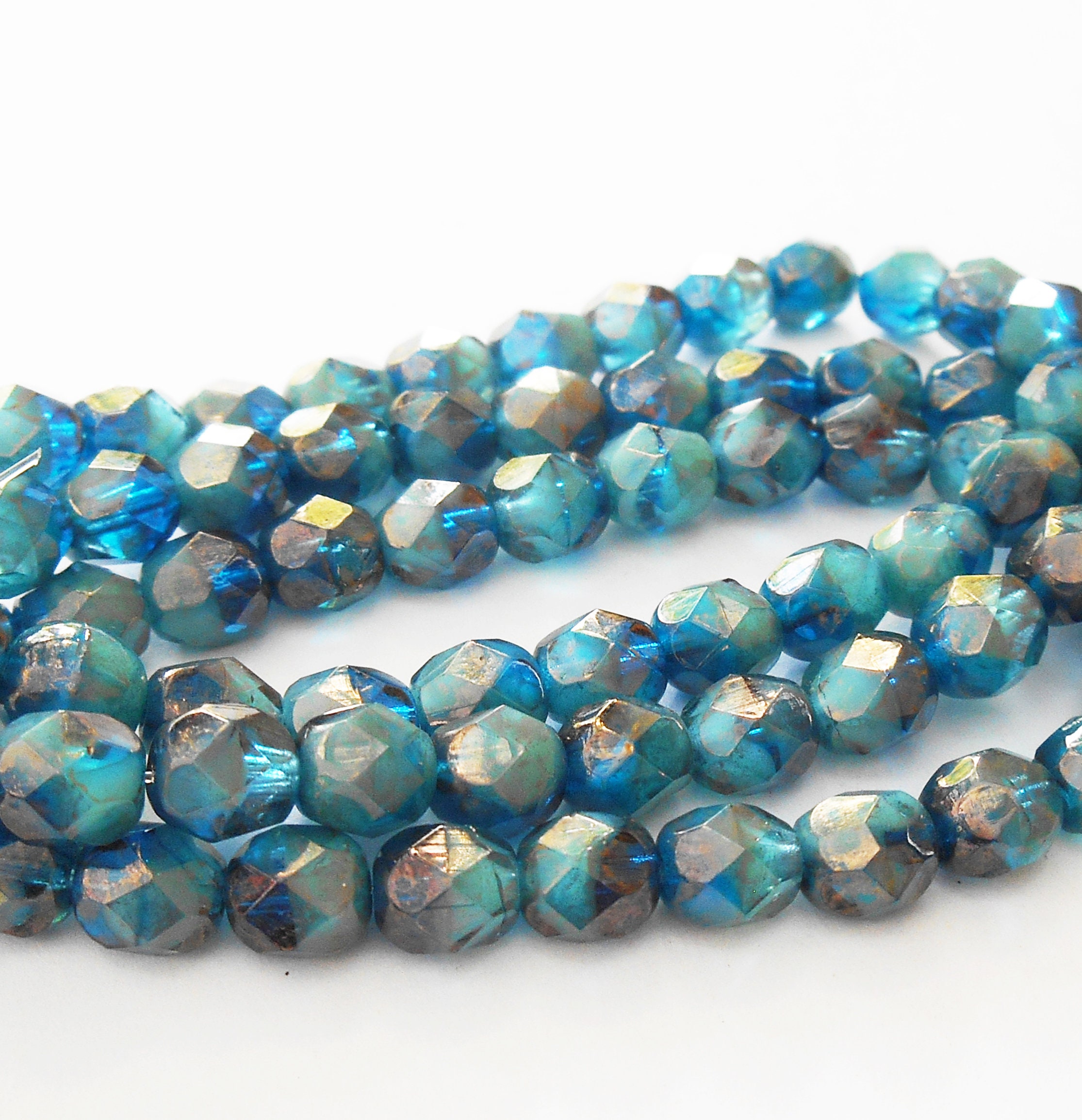 New Lower Price 25 - Pacific Blue Blend 6mm Faceted Fire Polished Round Beads, Capri Czech Republic Glass Beads