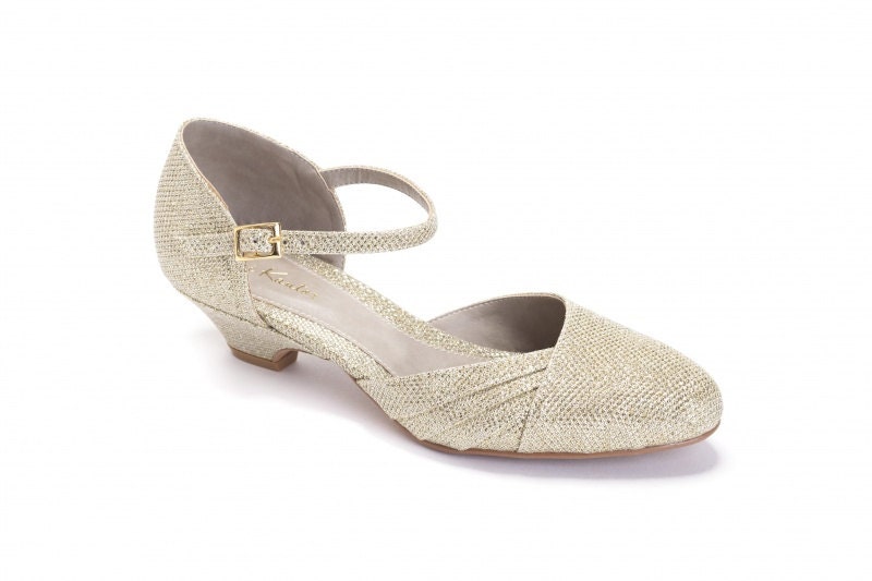 Blanche Bridal Summer Shoe, The Romantic Sparkly Gold Low Heeled Vintage Inspired Wedding Kitten Heel