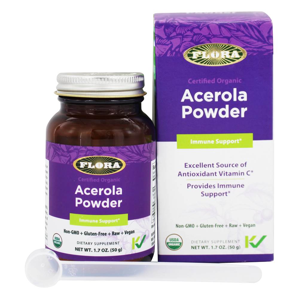 Flora - Certified Organic Acerola Powder Immune Support - 1.7 oz.