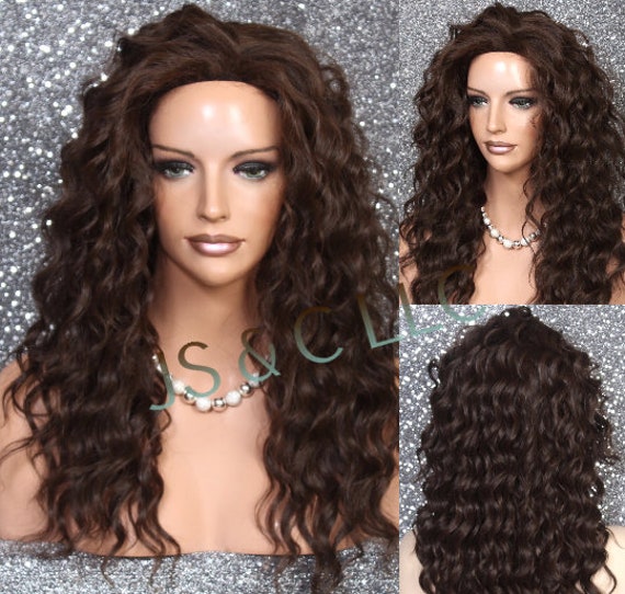 Human Hair Blend Wig Silk Soft Curls Can Be Combed Out 4 Extra Volume Medium Brown Hand Tied Mono Free Part Cancer/Alopecia/Theater/Cosplay