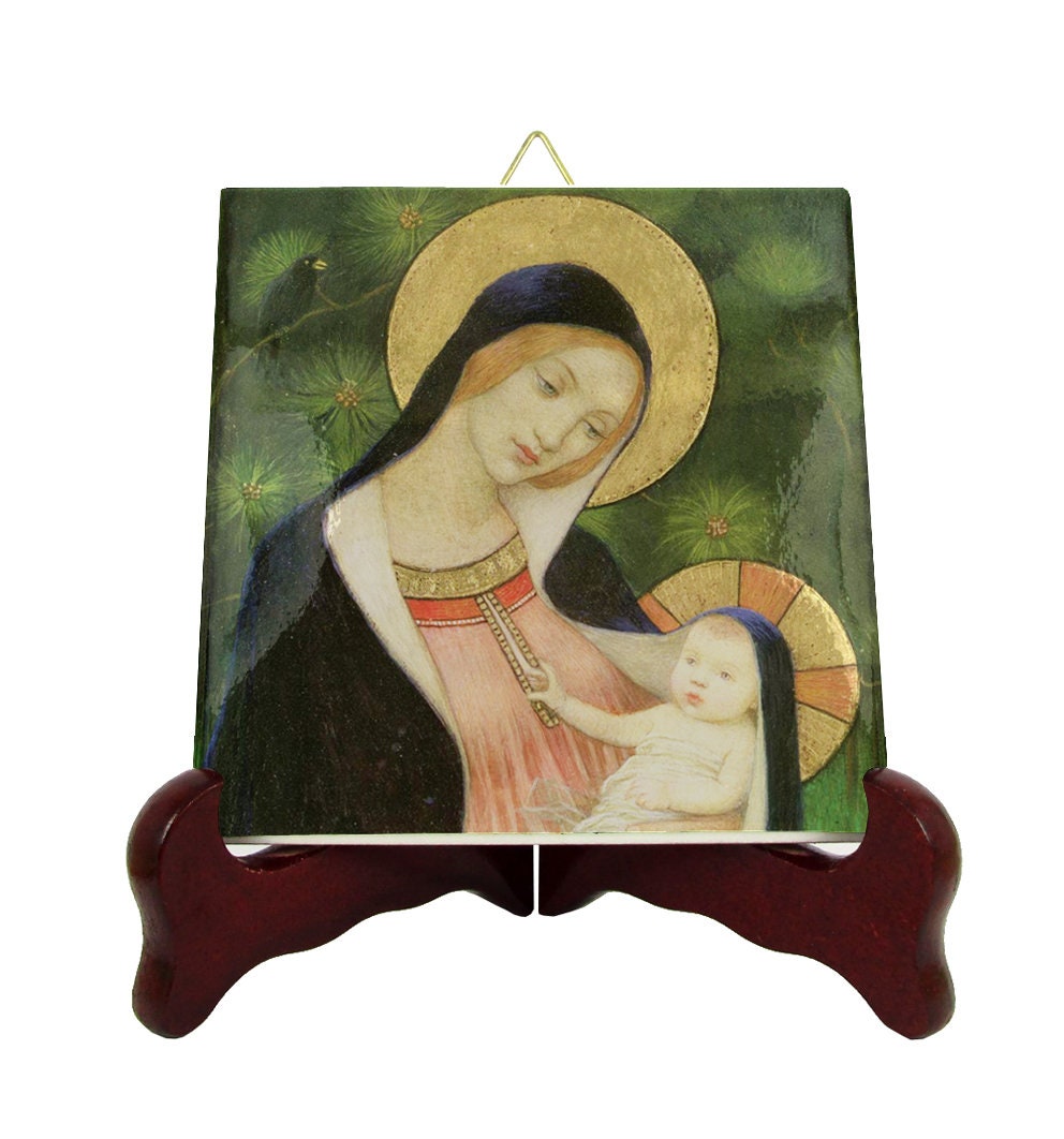 Madonna Of The Fir Tree - Catholic Icon On Ceramic Tile Religious Crafts Handmade in Italy Virgin Mary Art Blessed Icons
