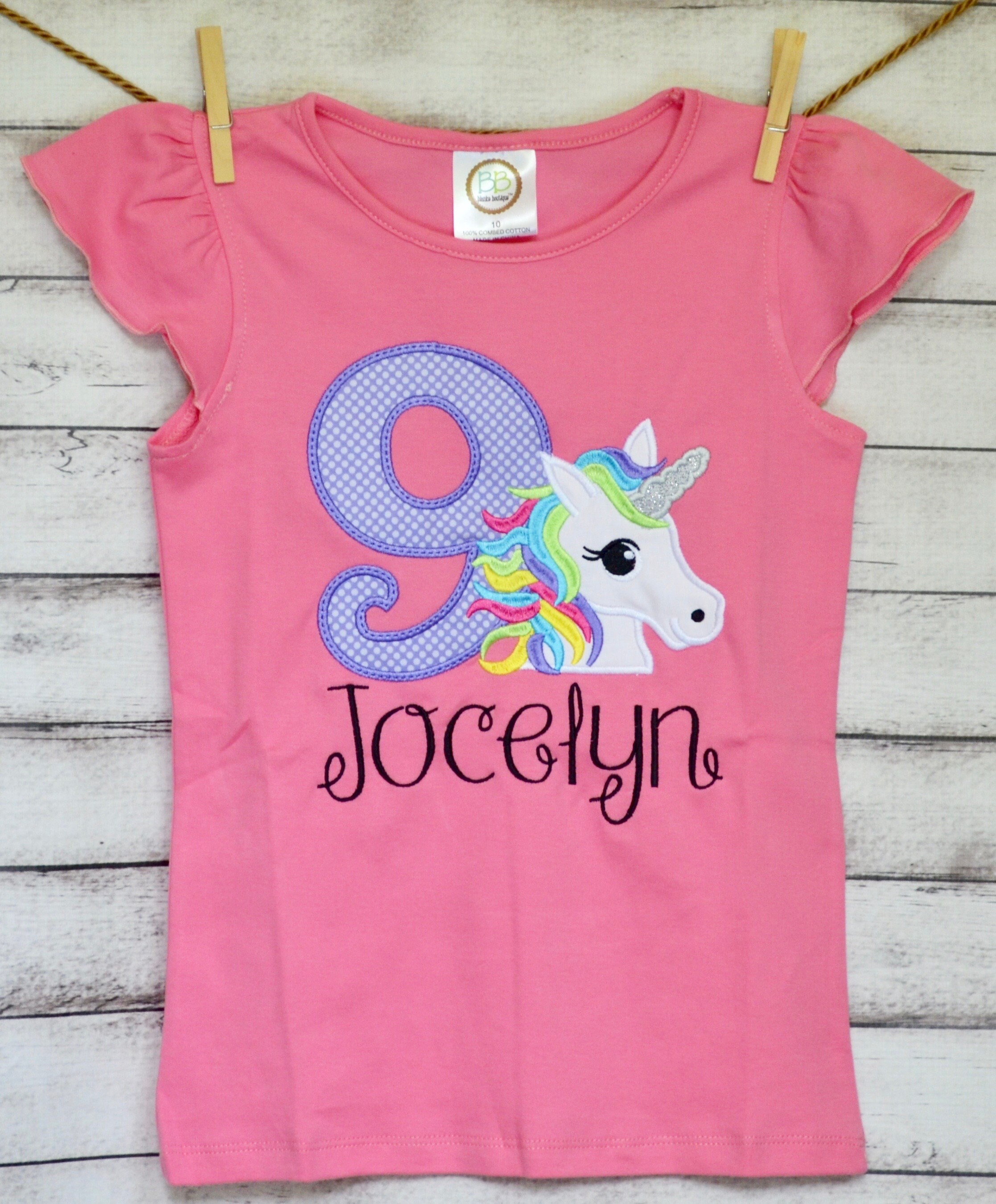 Personalized Birthday Unicorn Applique Shirt Or Bodysuit Girl