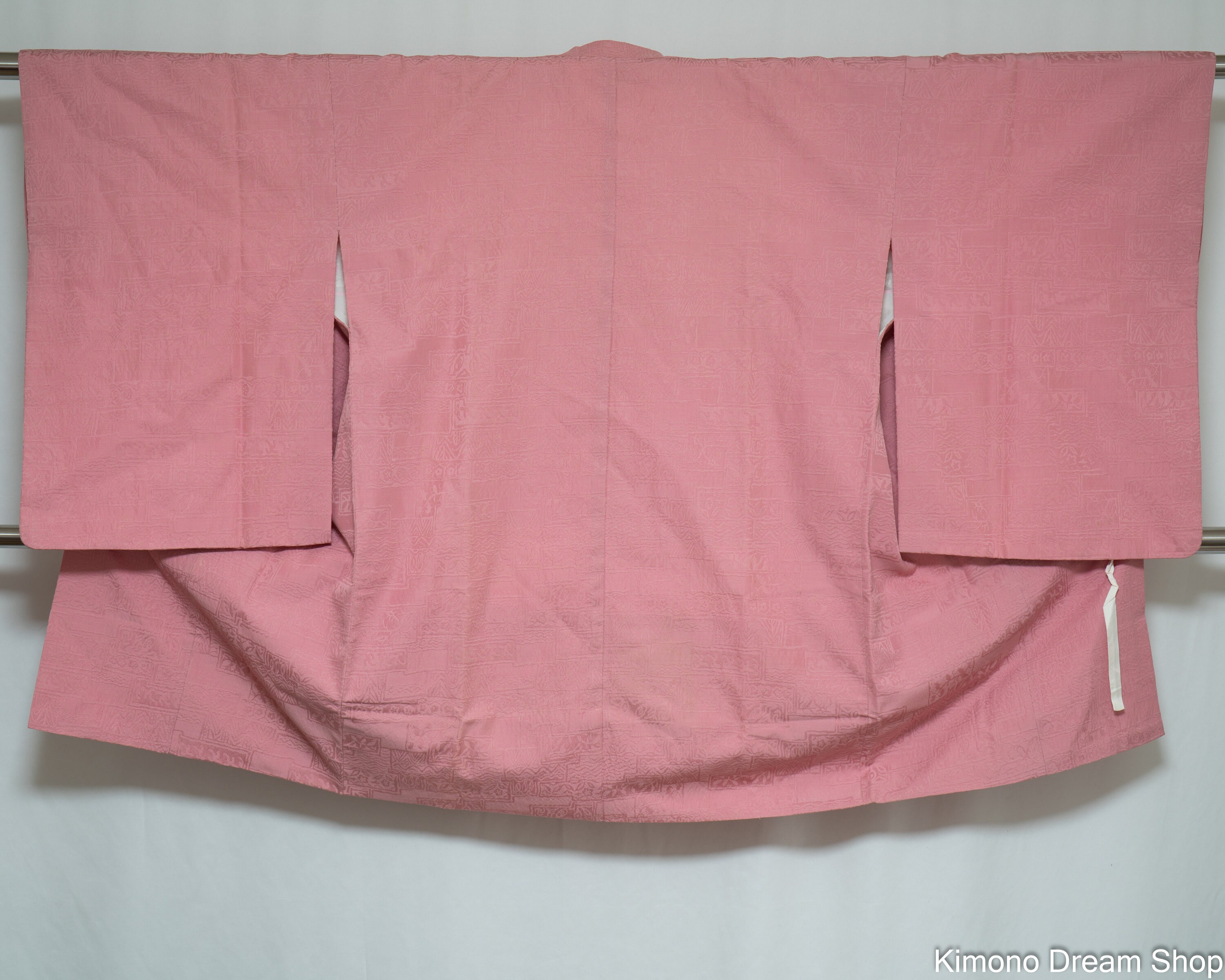 Pink Wool & Synthetic Blend Michiyuki With Pocket - Vintage Japanese Kimono Jacket Unique Geometric & Abstract Hieroglyph Shapes Haori