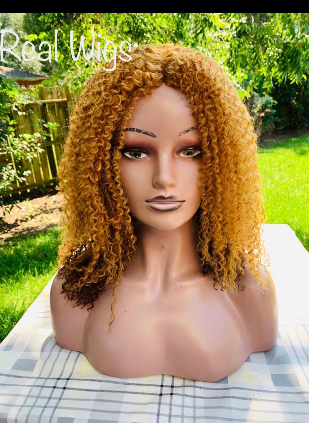 Ready To Ship ..curly Wig. Human Blend Just As Pictured . The Colors Ate Gold & Brown