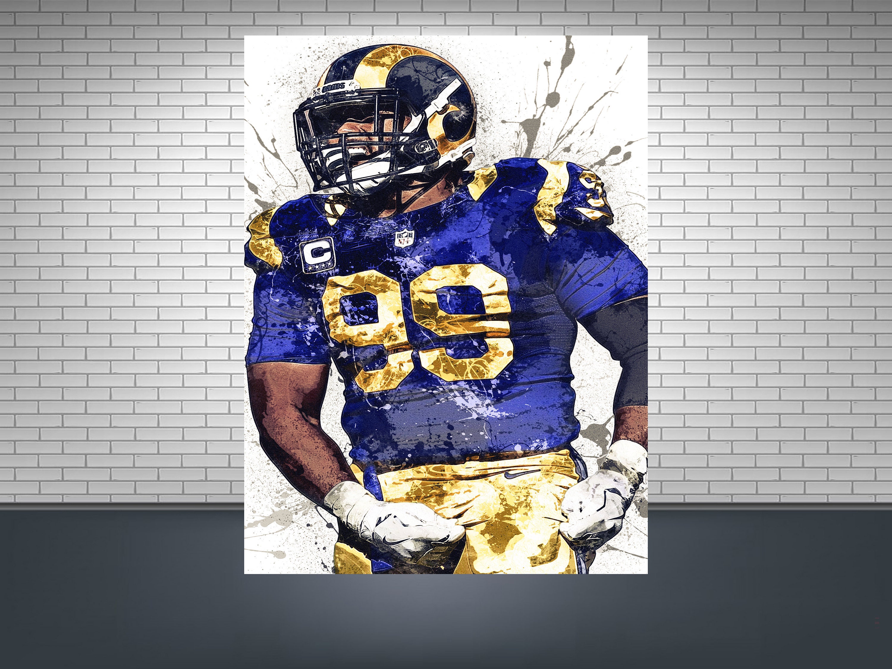 Aaron Donald Poster, Los Angeles Rams, Canvas Wrap, Kids Room, Man Cave, Game Bar