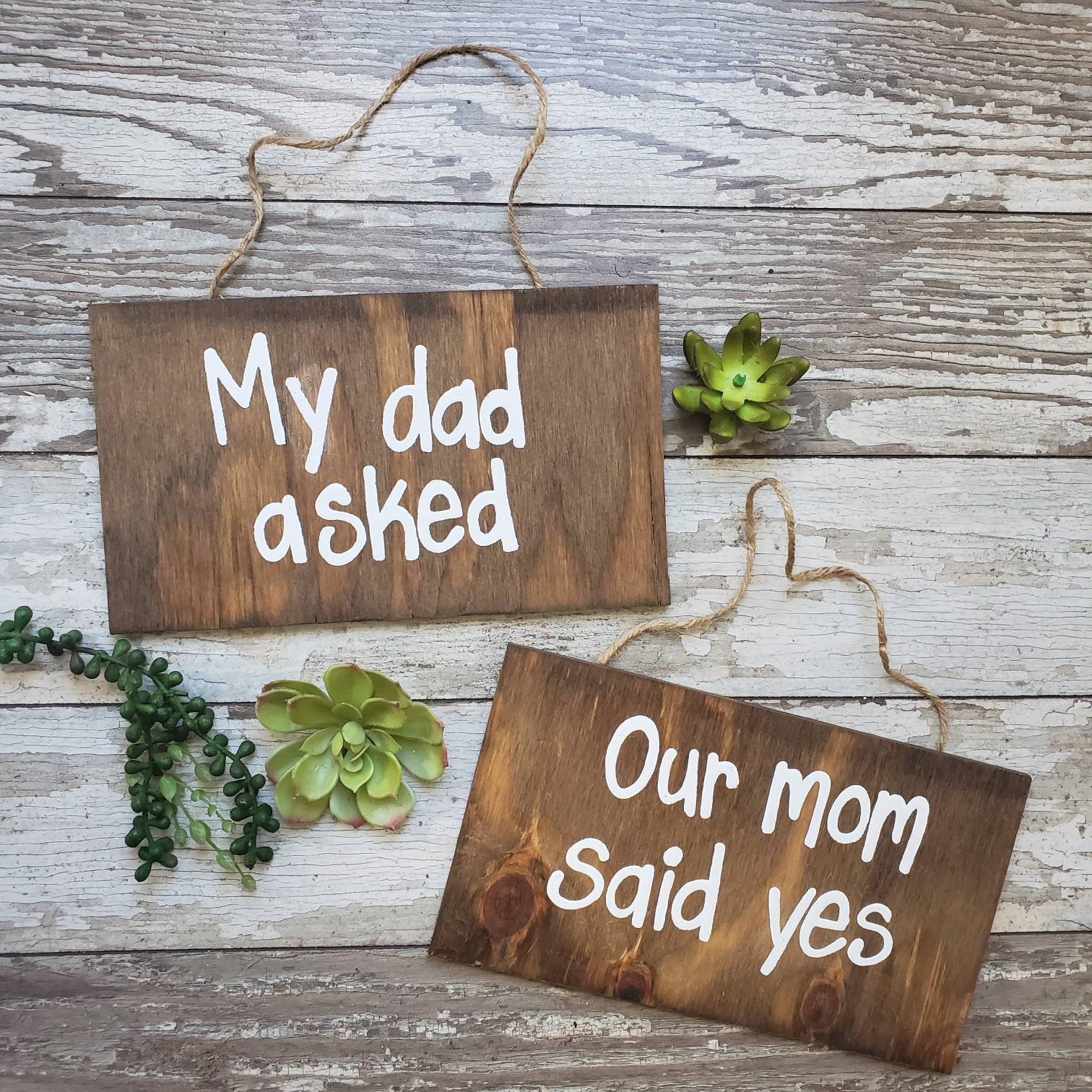 Blended Family Engagement Sign, Engagment Announcement, Wood Signs, My Mom Said Yes, Our Dad Asked, Wedding, Step Mom