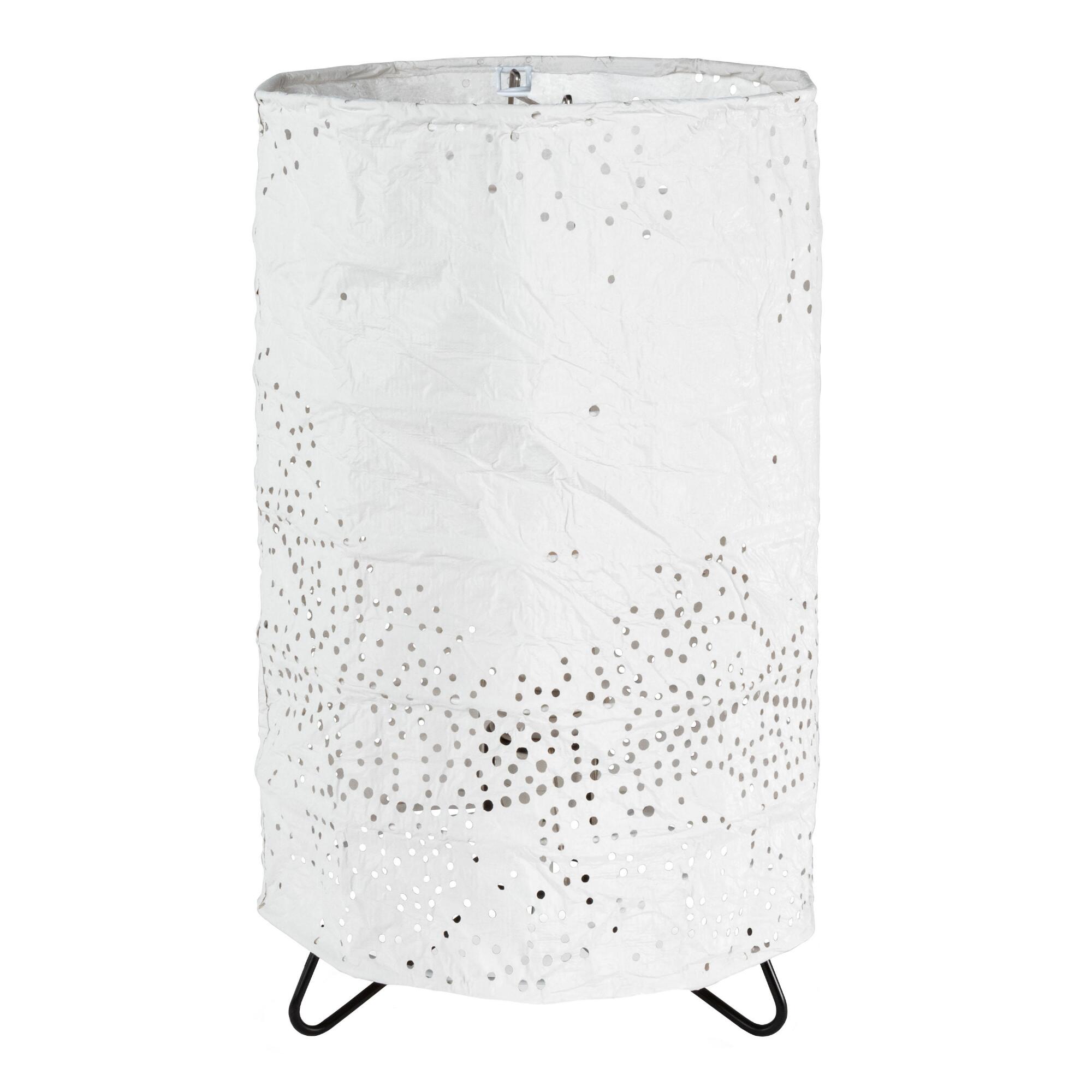 White Laser Cut Fabric Cylinder Alana Accent Lamp by World Market