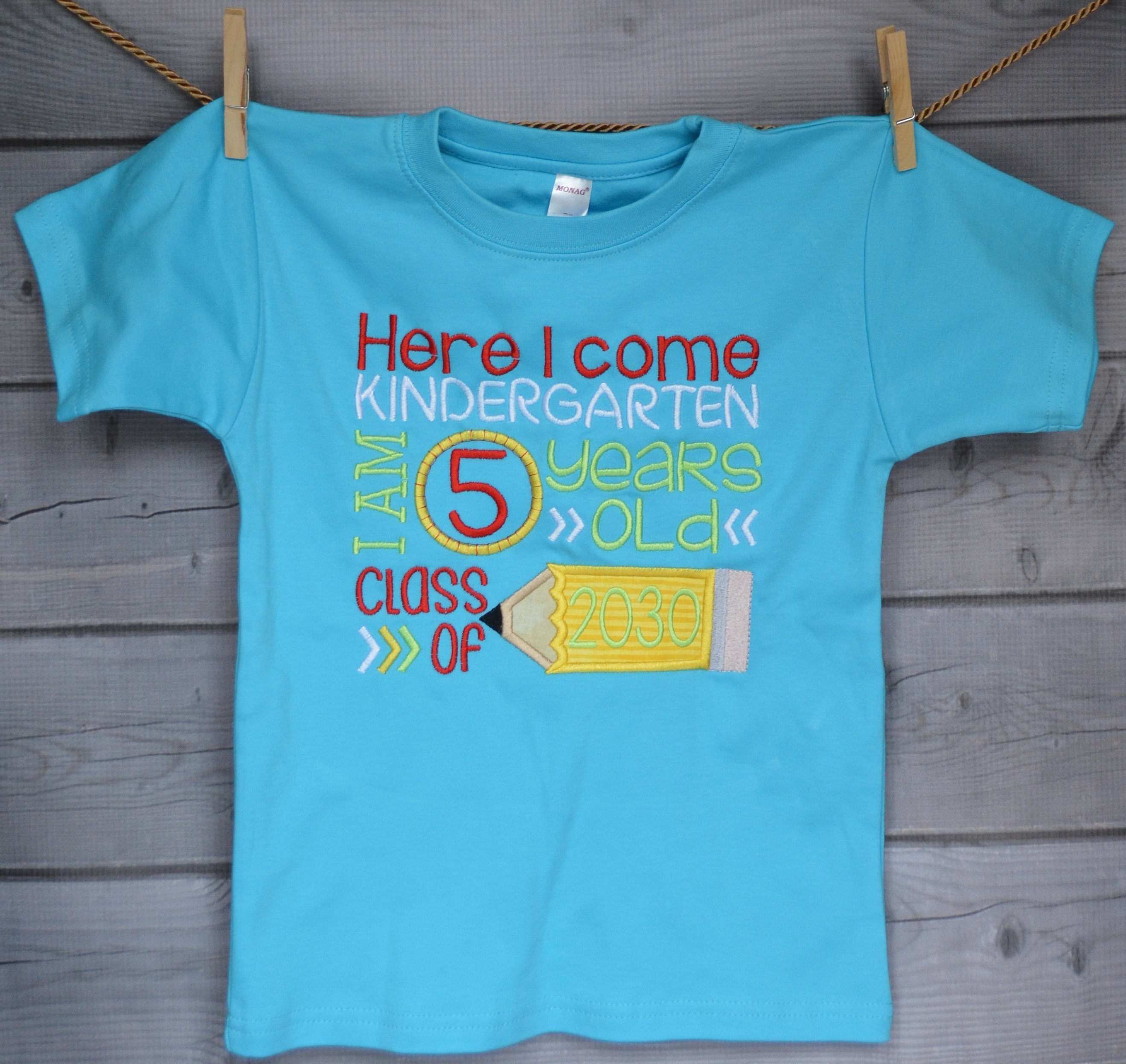 Personalized Here I Come Kindergarten Class Of Applique Shirt Or Bodysuit Girl Boy