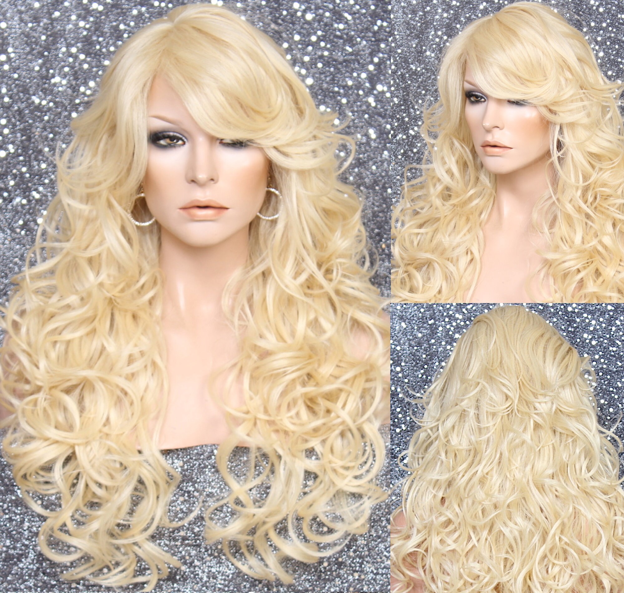 Bleach Blonde Beautiful Human Hair Blend Curly Wig With Full Bangs Heat Ok Perect For First Time Wearer Or Cancer/Alopecia/Cosplay/Theater