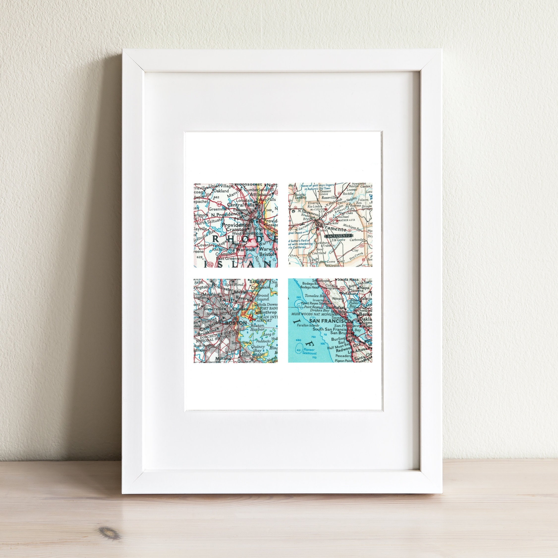 Four Square Map Art Print. Print Only No Frame. You Pick Cities Worldwide. 4 Housewarming Gift. Home Decor. Wall