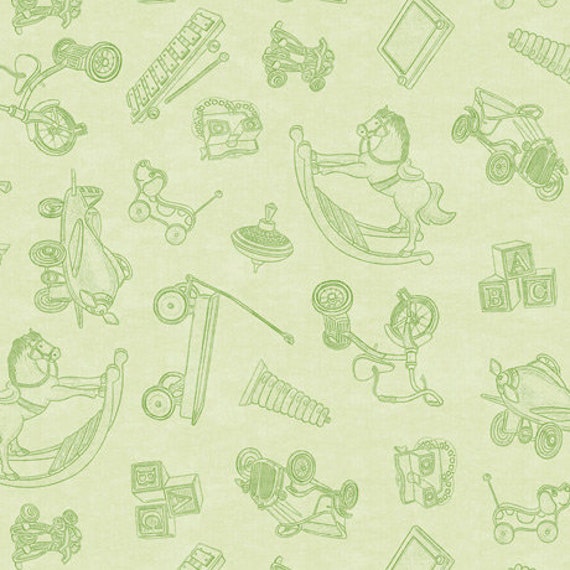 Toy Blender in Light Green Toyland By Dan Morris For Qt Fabrics ... Toys, Nursery, Elephant, Car, Wagon, Rocking Horse, Sock Monkey
