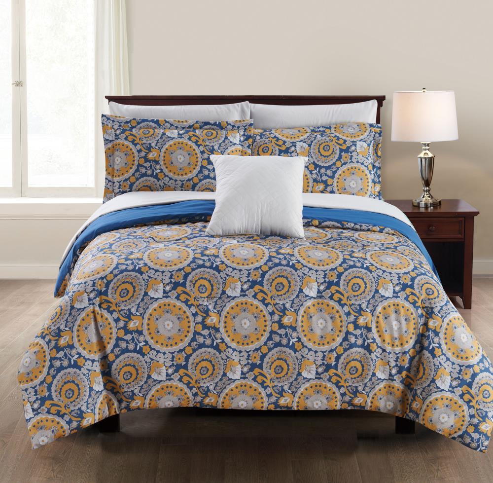 Amrapur Overseas Printed reversible complete bed set Multi Multi Reversible Queen Comforter (Blend with Polyester Fill) | 4BDSTPRTG-LNA-QN