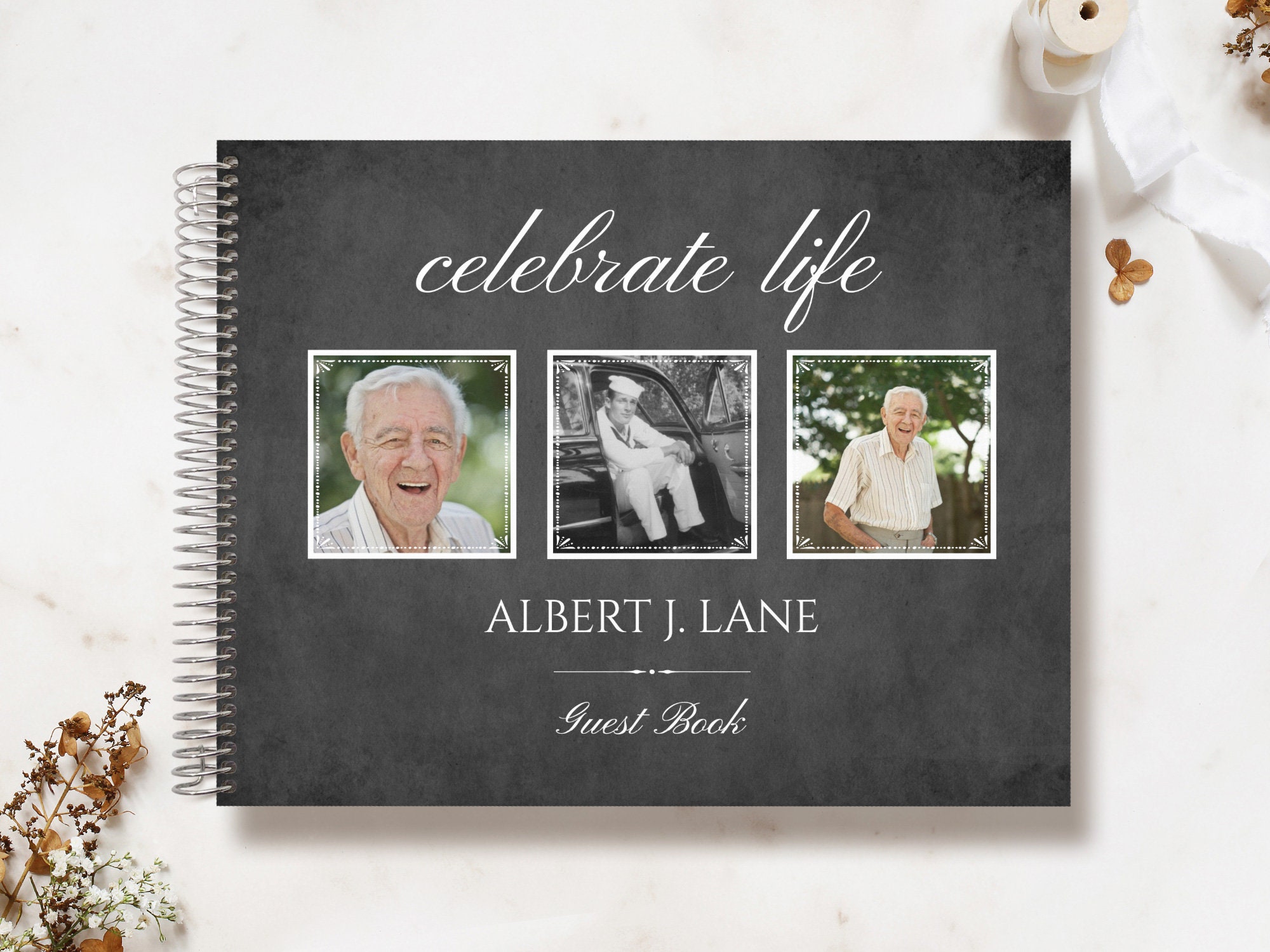 Funeral Guestbook | Remembrance Guest Book Memorial Personalized Black Elegant Photo Frames