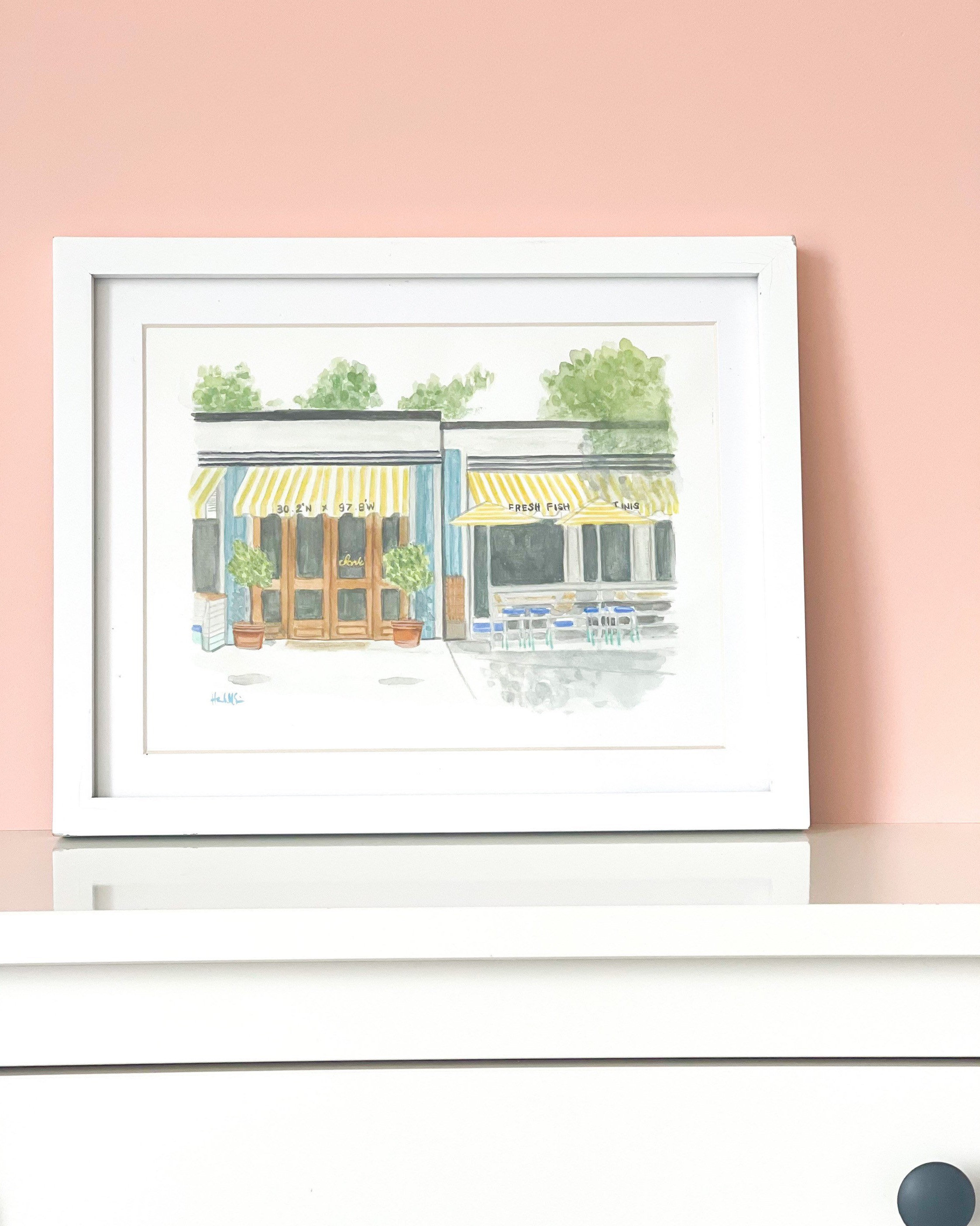 Print Of "Clark's Oyster Bar' in The "10 Best Austin' Portraits Collection // Austin Watercolor Atx Texas